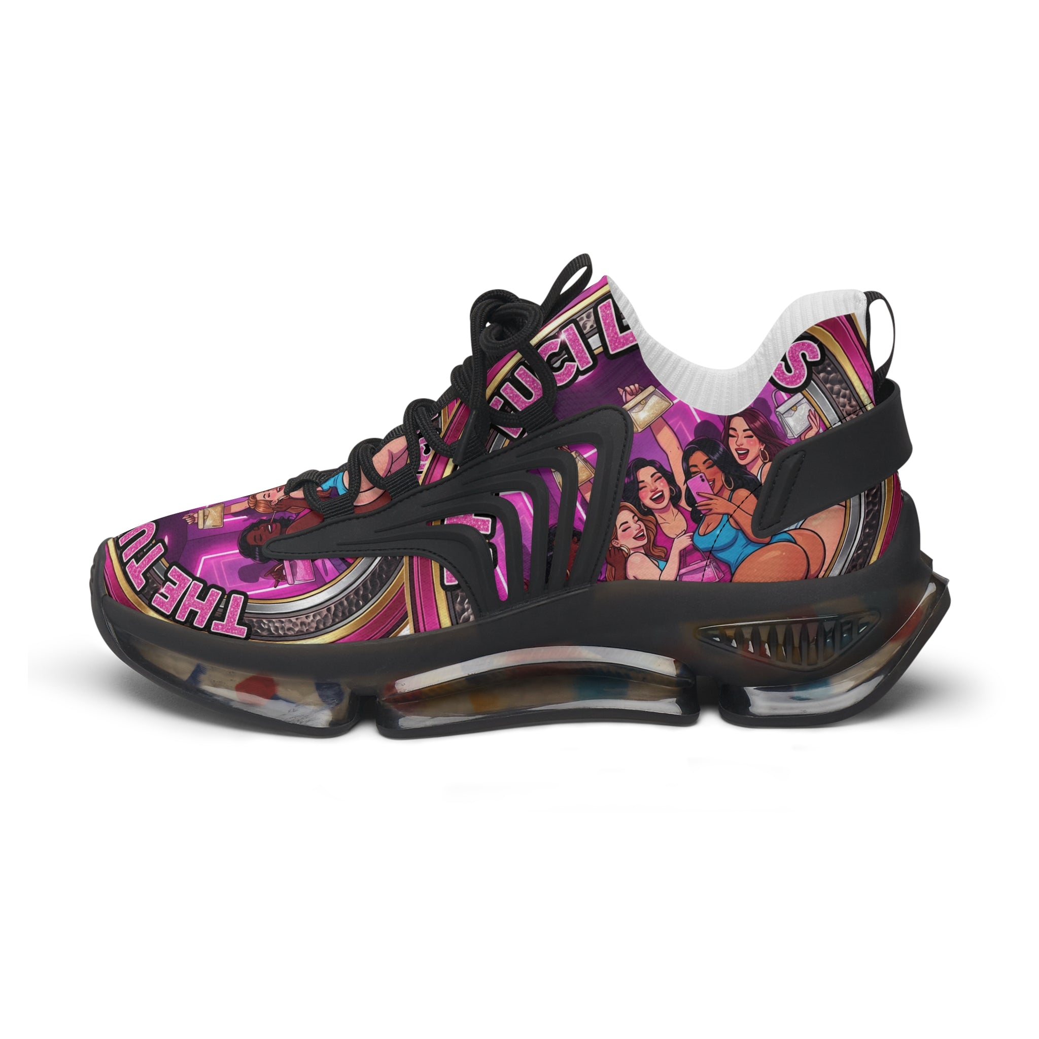 Mesh Sneakers —" The Tuci Ladies " Retro Pink Disco Club Graphic Women's Athletic Shoes
