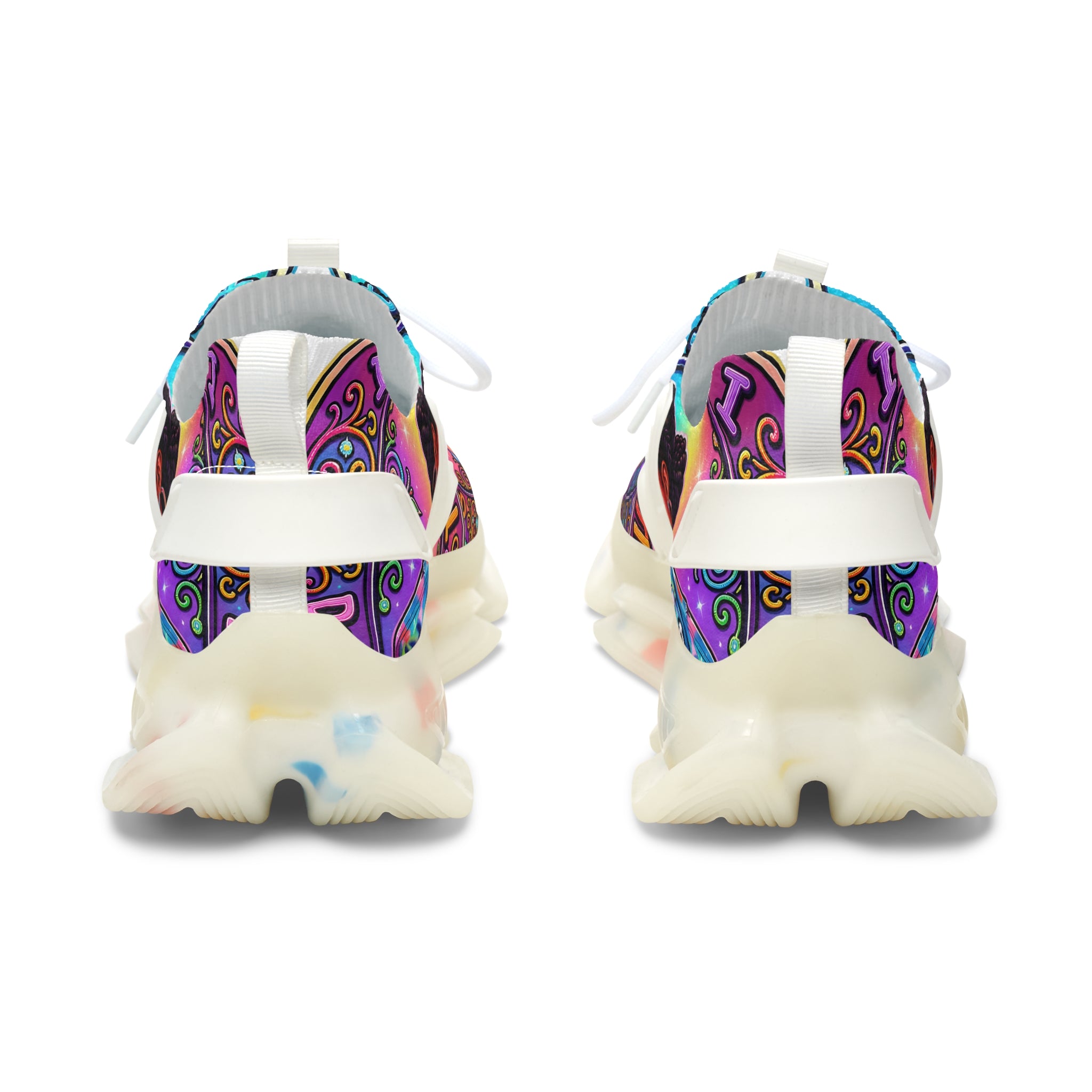 Women's Mesh Sneakers — Colorful Afrocentric Portrait Running Shoes with 'Don't Kiss' Graphic