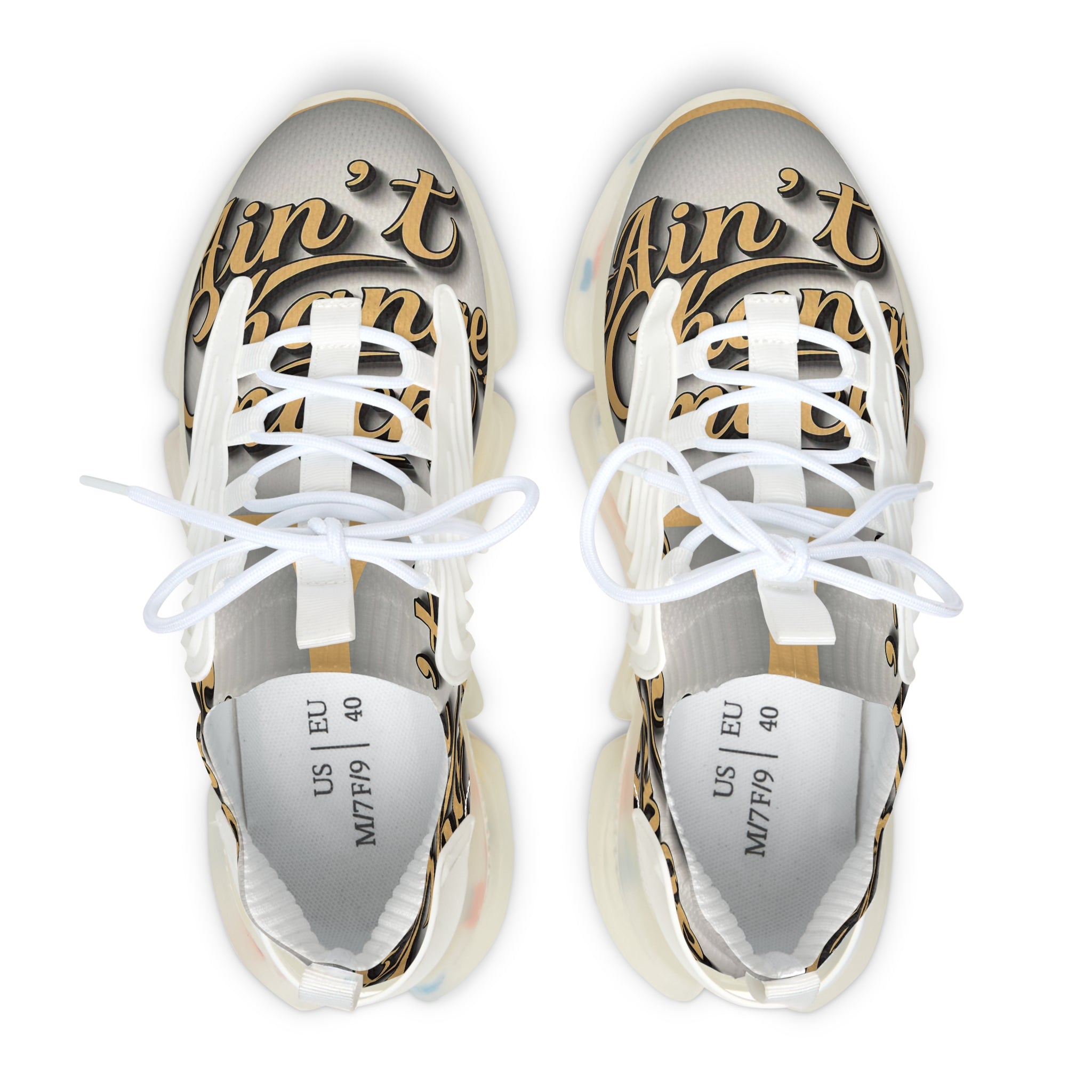 Women’s Mesh Sneakers — "Ain't  Change Much "Cream Script Logo Athletic Shoes