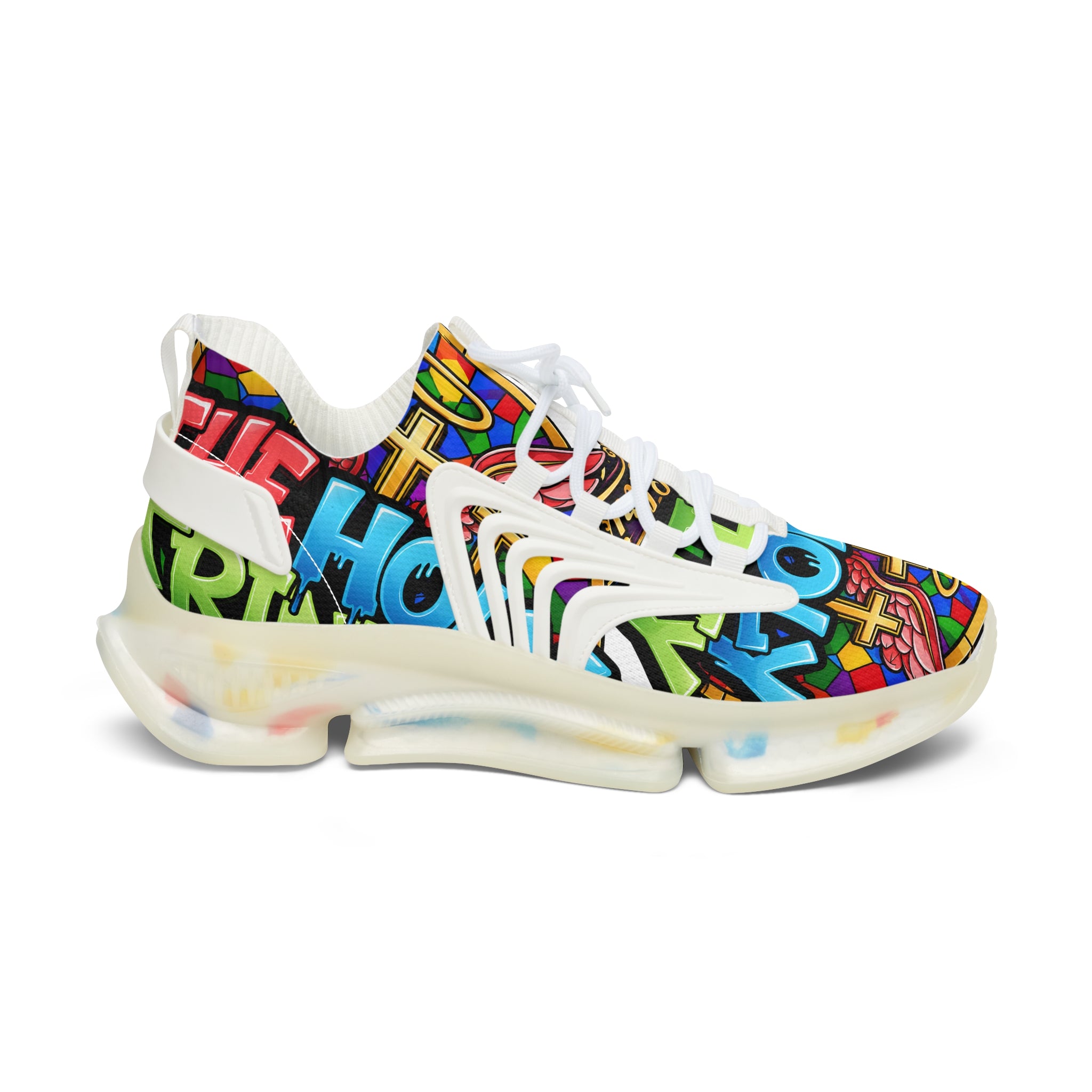 Men's Mesh Sneakers — " Holy Trinity "Colorful Graffiti Cross Design Athletic Shoes