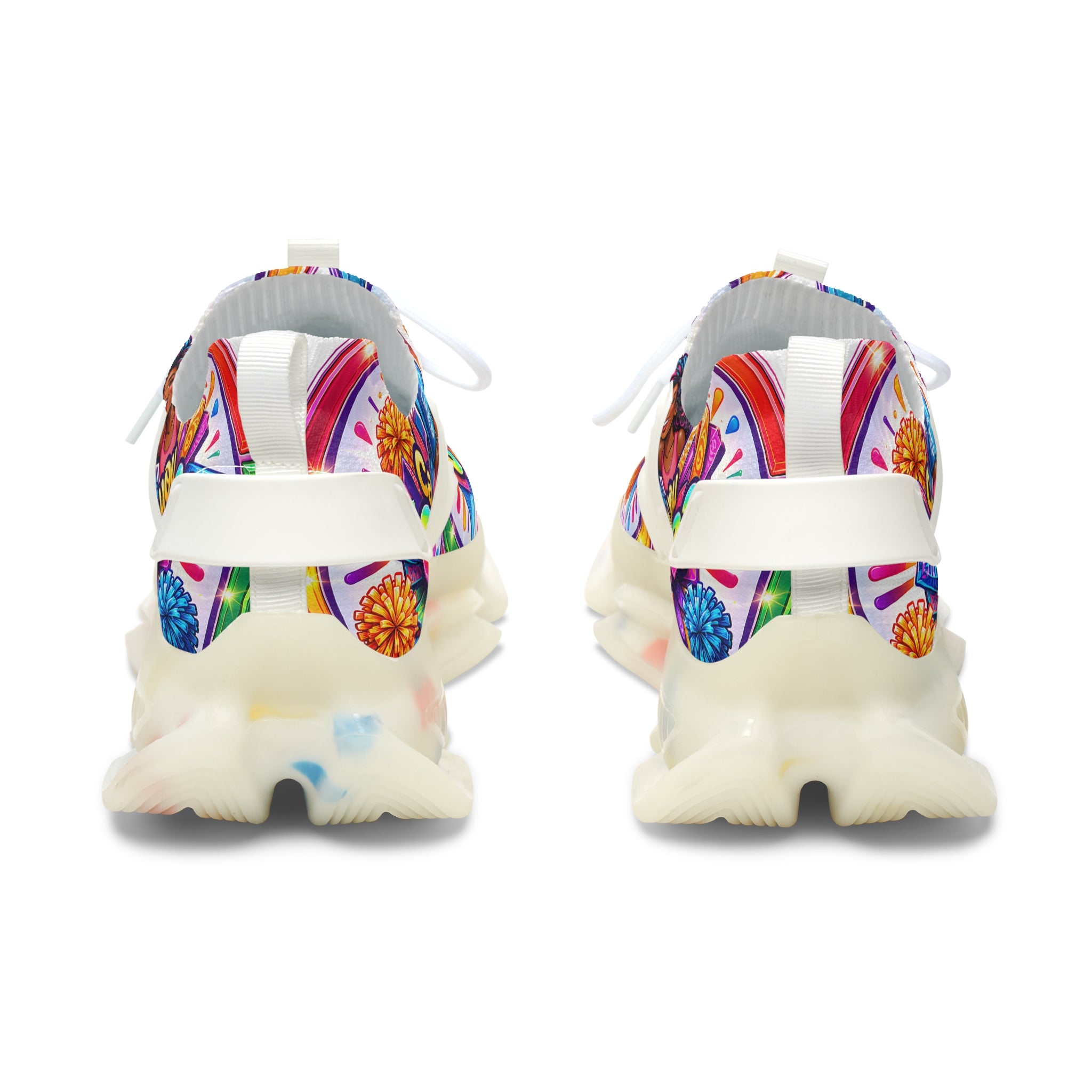 Women's Cheerleader Graphic Mesh Sneakers — "Can You Cheer?" Colorful Athletic Shoes