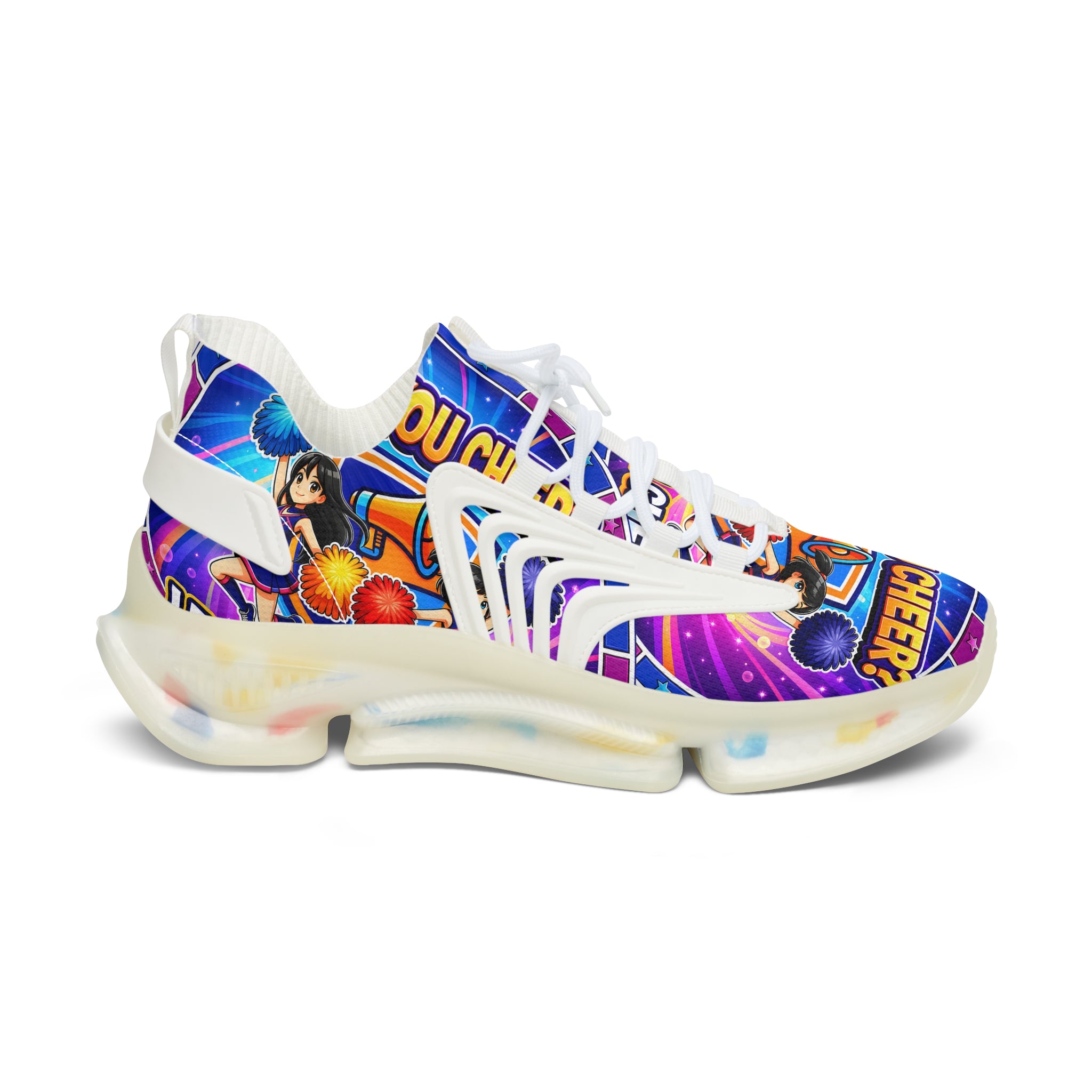 Women's Mesh Sneakers " Can You Cheer?" — Colorful Retro Graphic Athletic Shoes
