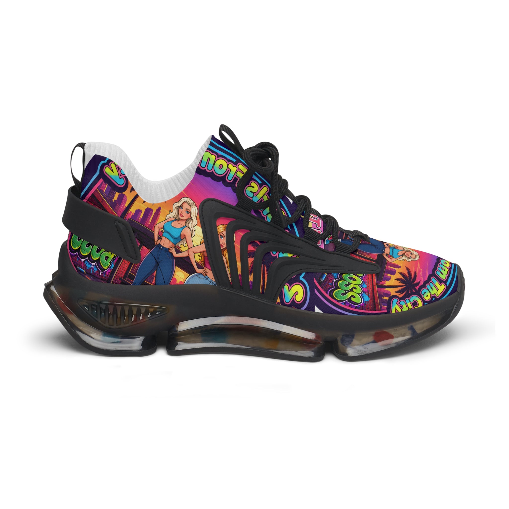 Women's Mesh Sneakers — Retro 'Girls From The City' Graphic Athletic Shoes