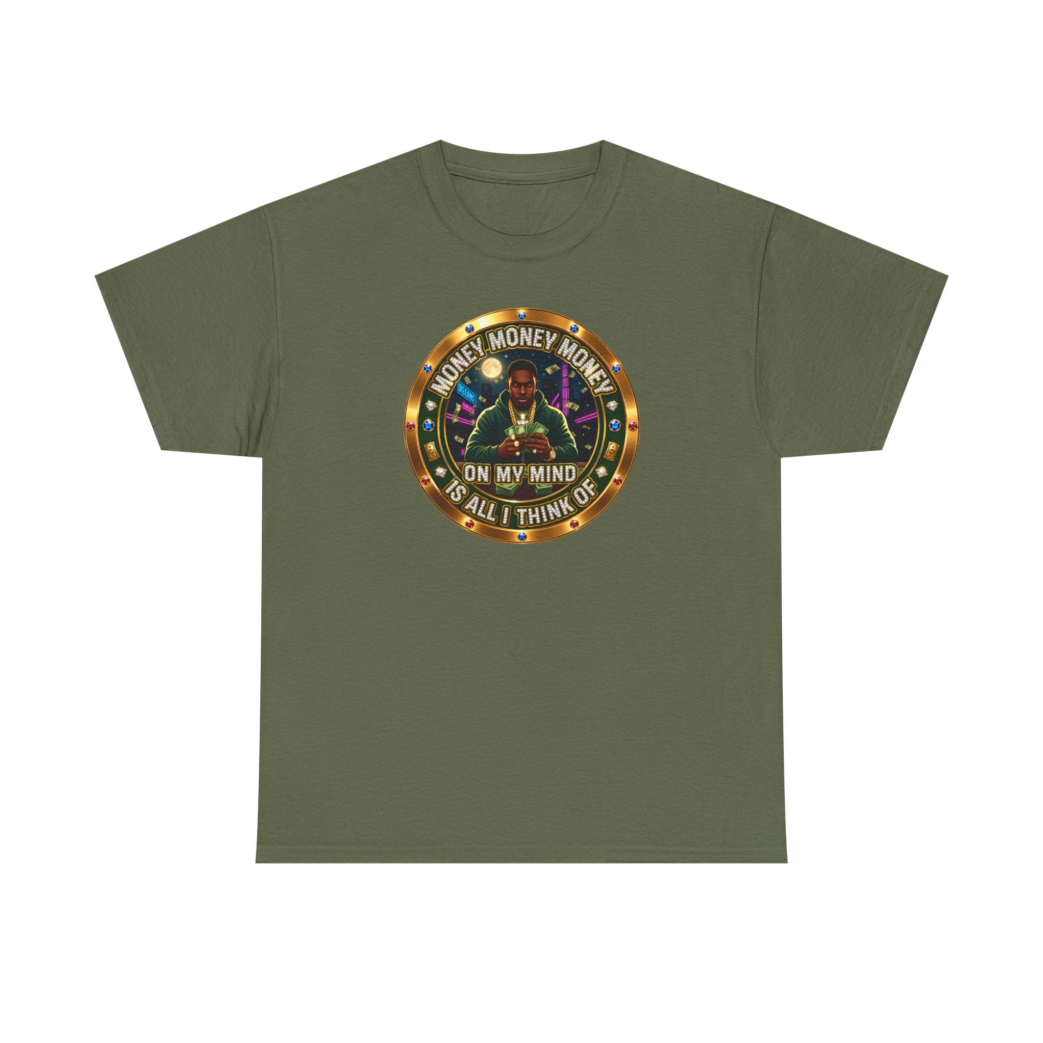 "Money On My Mind" Graphic Tee — Retro Casino Coin Design