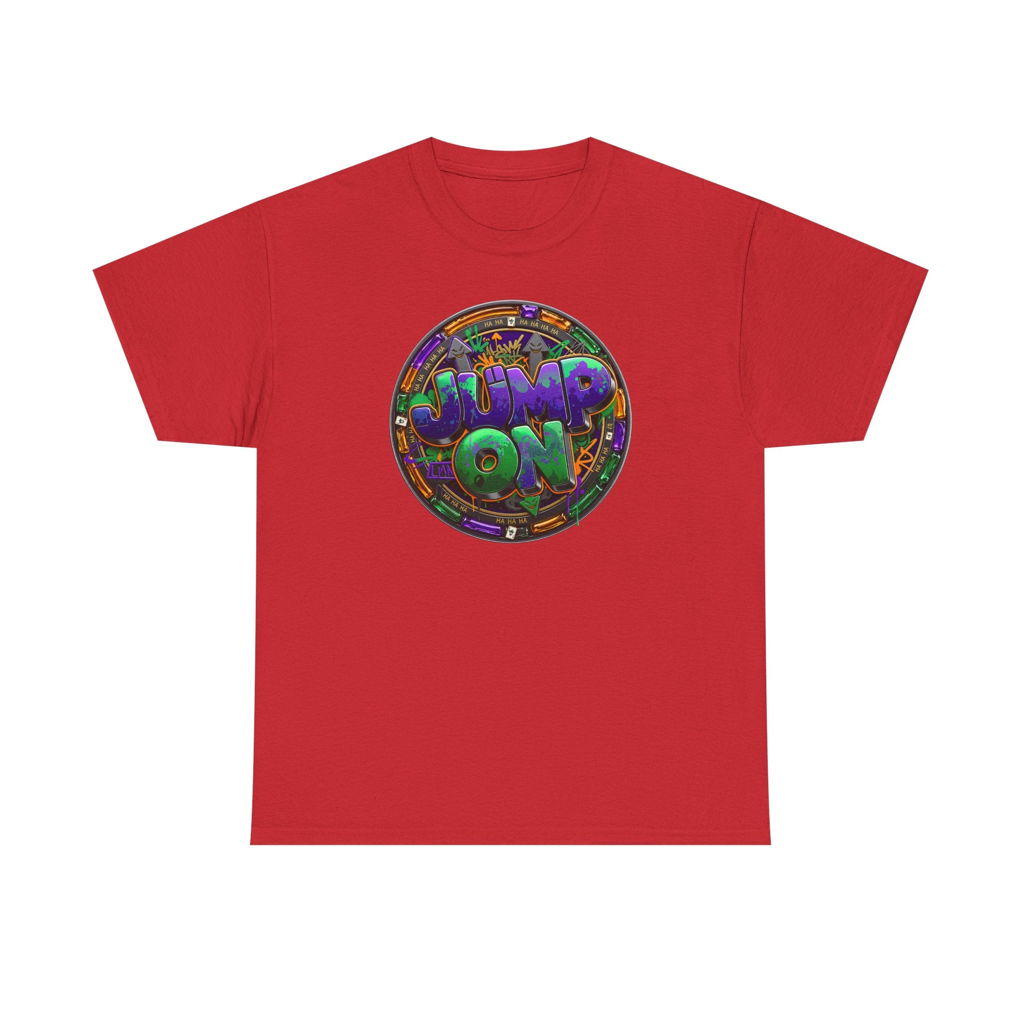 " Jump On" Circle Graphic Tee — Retro Neon Streetwear T-Shirt