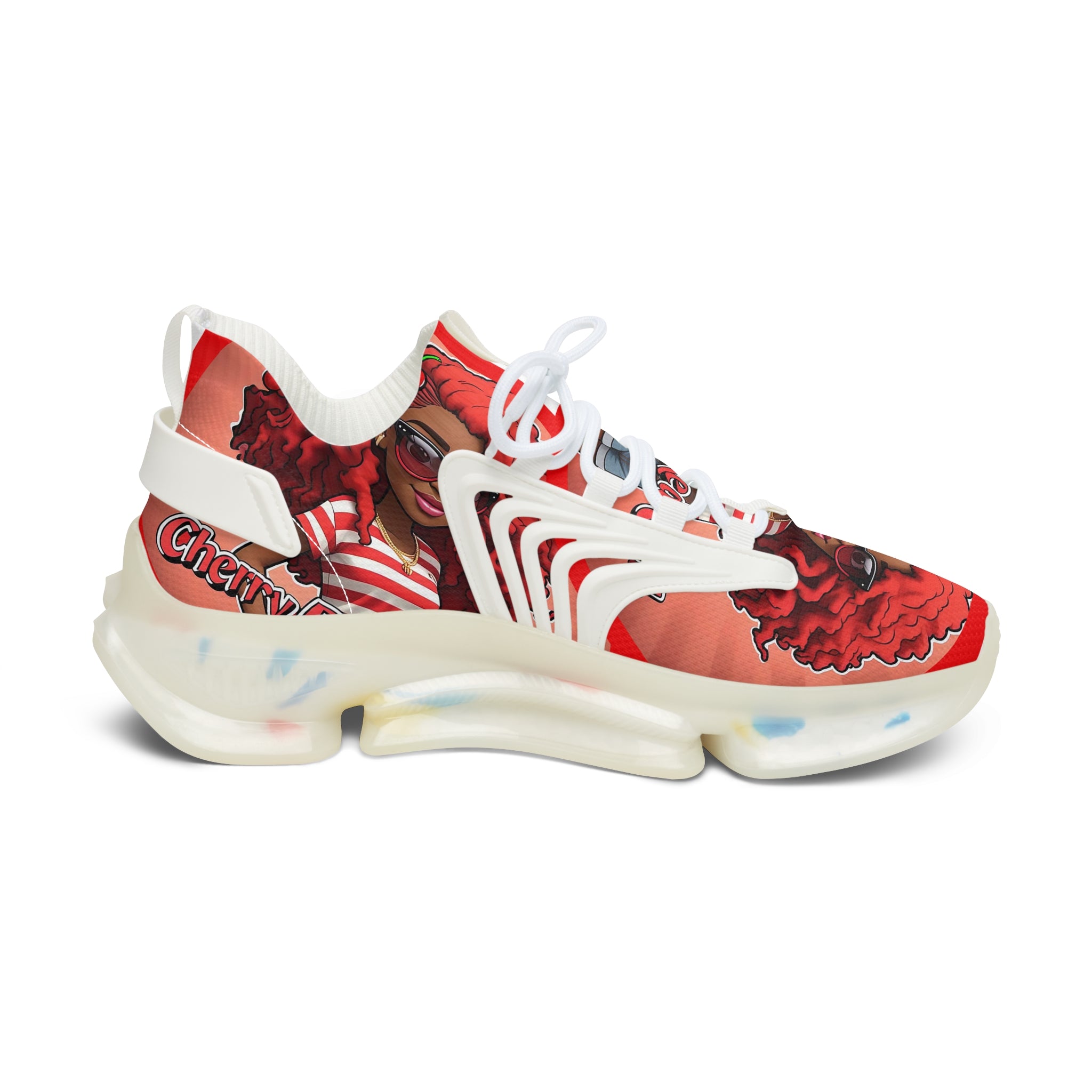 Red Curly-Haired Girl Athletic Sneakers — " Cherry Red Girl "Women's Fashion Mesh Shoes