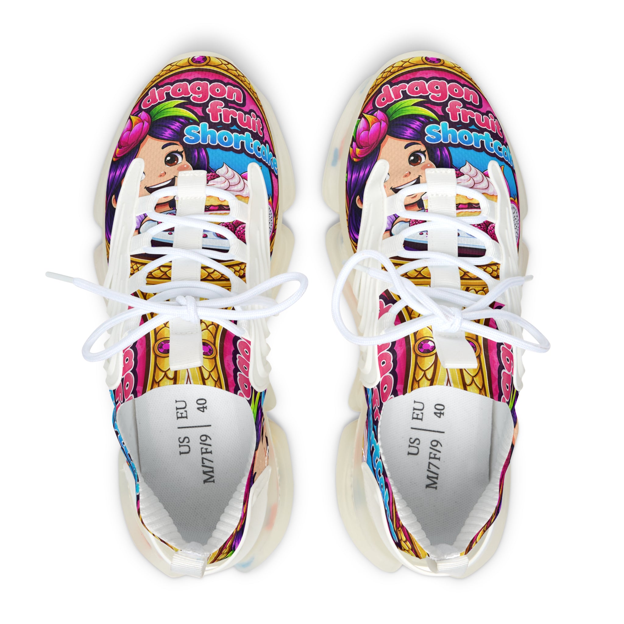 "Dragon Fruit Shortcake" Graphic Women's Mesh Sneakers — Colorful Cartoon Athletic Shoes
