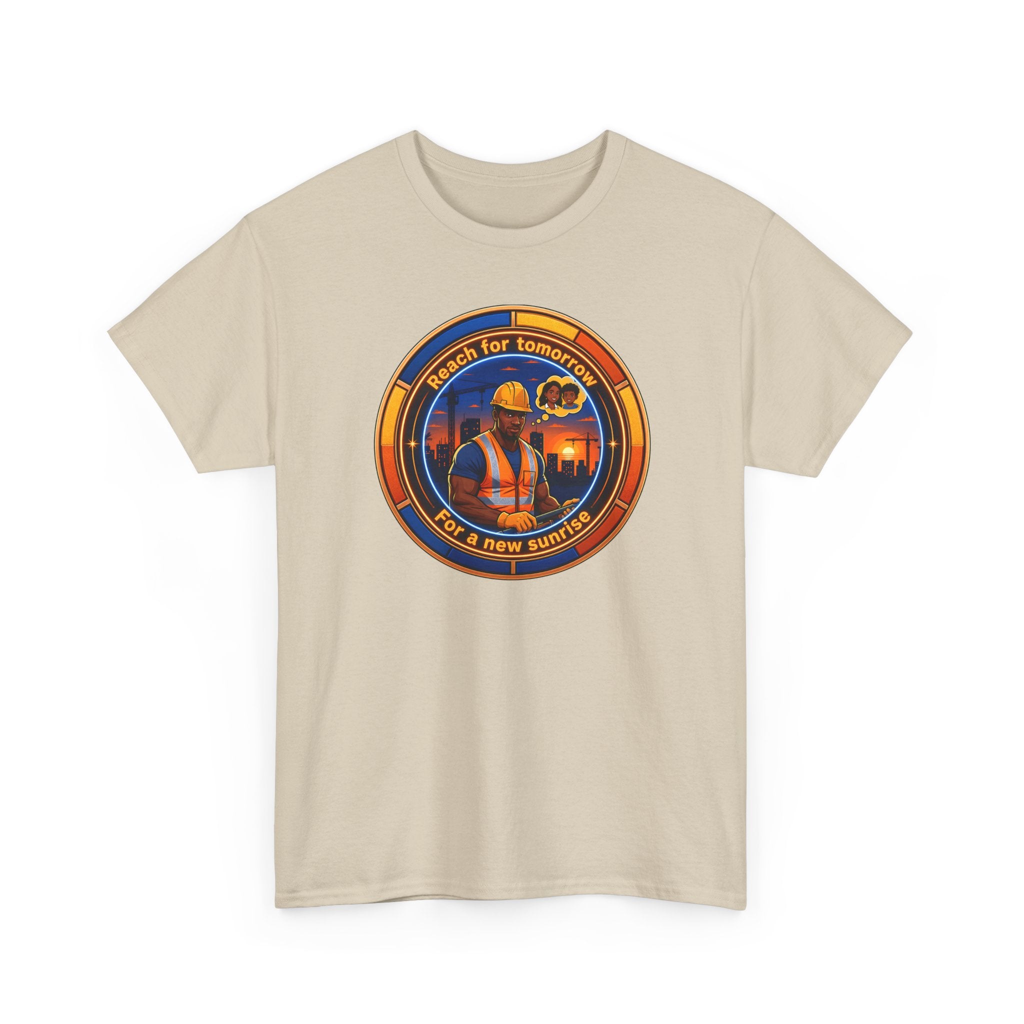 Construction Worker Sunset Tee — “Reach for Tomorrow ” Safety Crew T-Shirt
