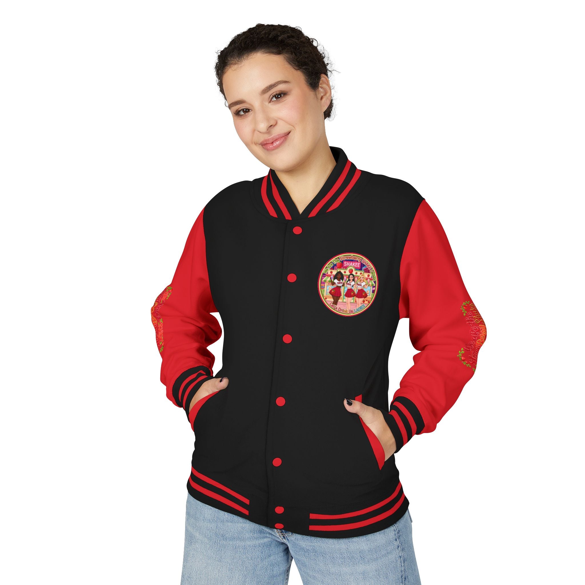 Letterman Jacket — " We Are The Strawberry Shake Ladies " Retro 'Shakee' Strawberry Girls Varsity Jacket