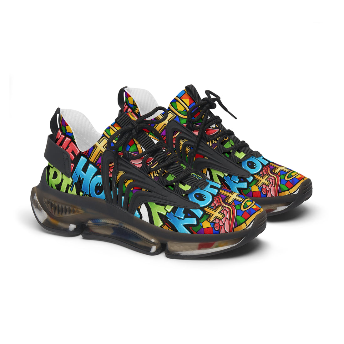 Men's Mesh Sneakers — " Holy Trinity "Colorful Graffiti Cross Design Athletic Shoes