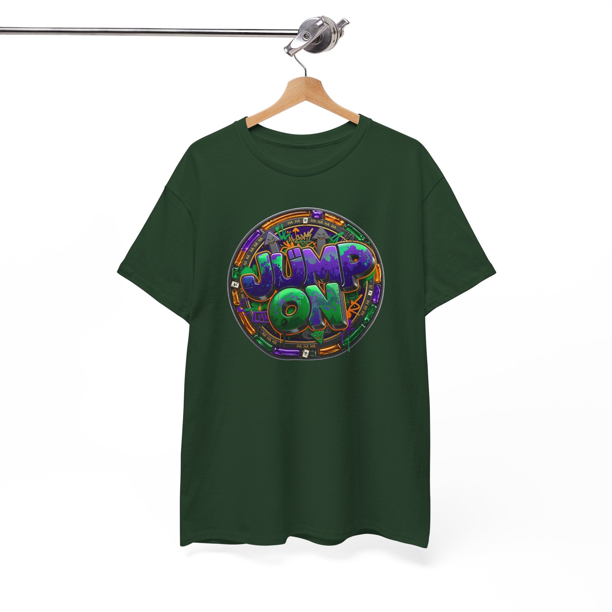" Jump On" Circle Graphic Tee — Retro Neon Streetwear T-Shirt