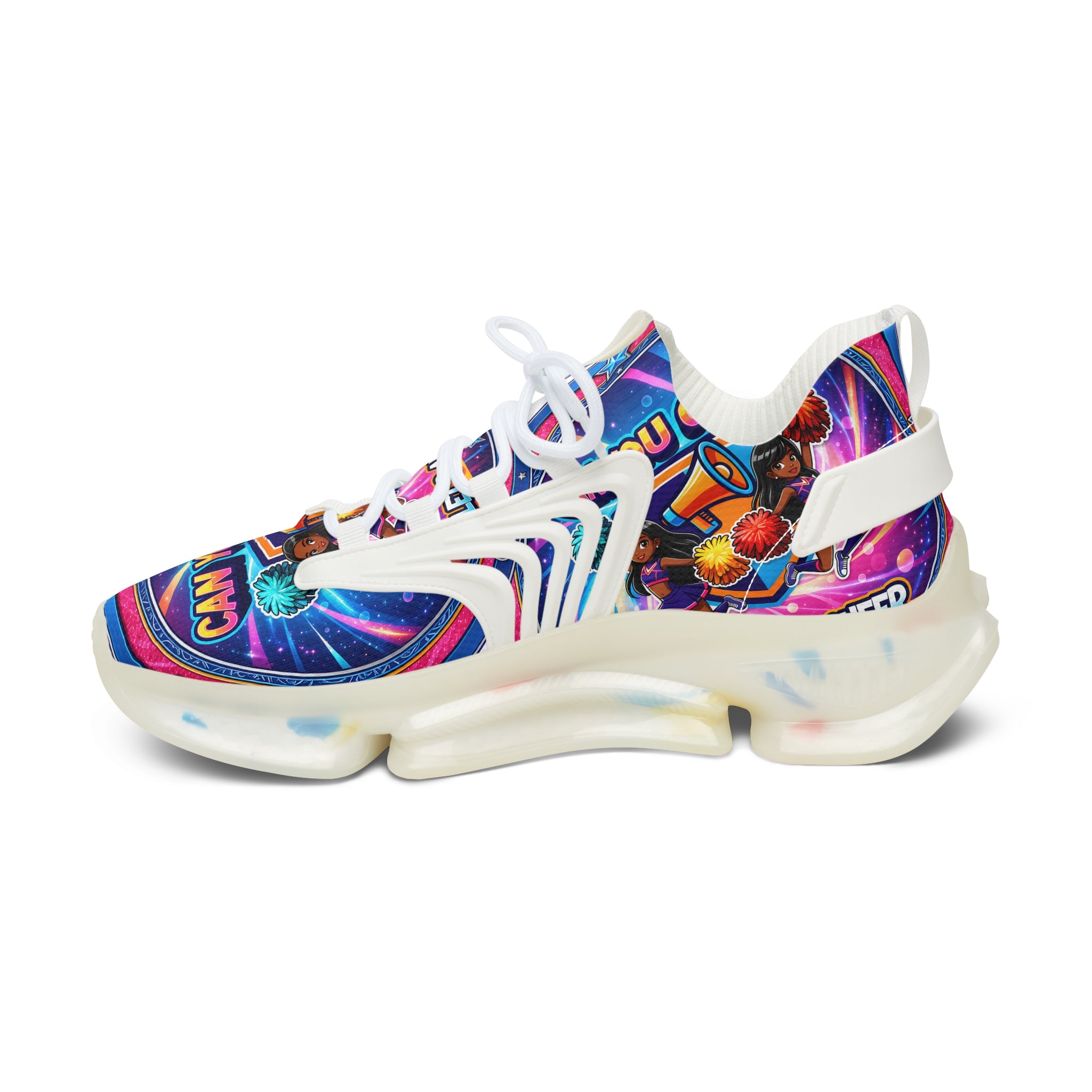 Women's Mesh Sneakers — Colorful Retro 'Can You Cheer' Graphic Athletic Shoes
