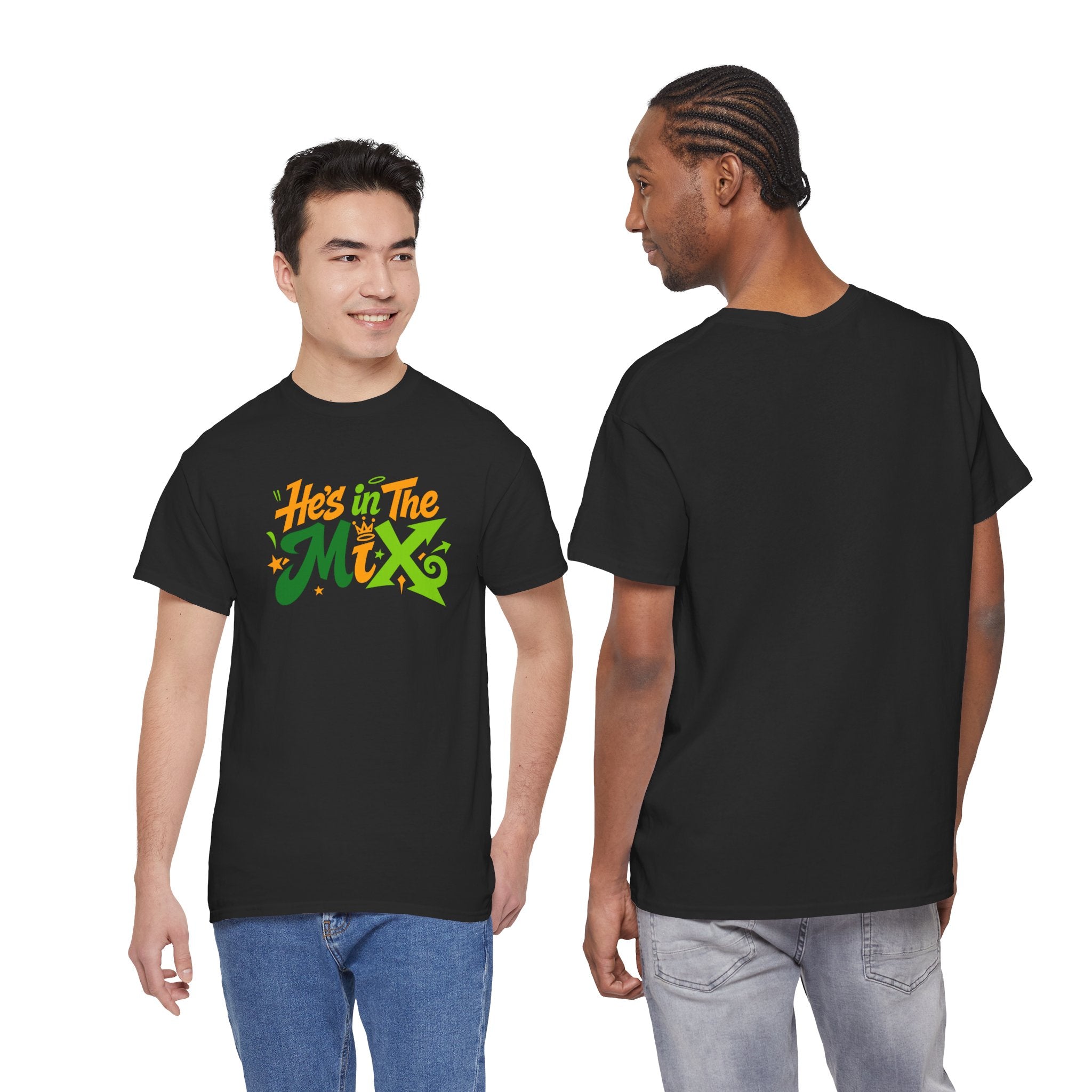 "He's in the Mix" T-Shirt — Retro Green & Orange DJ/Music Tee