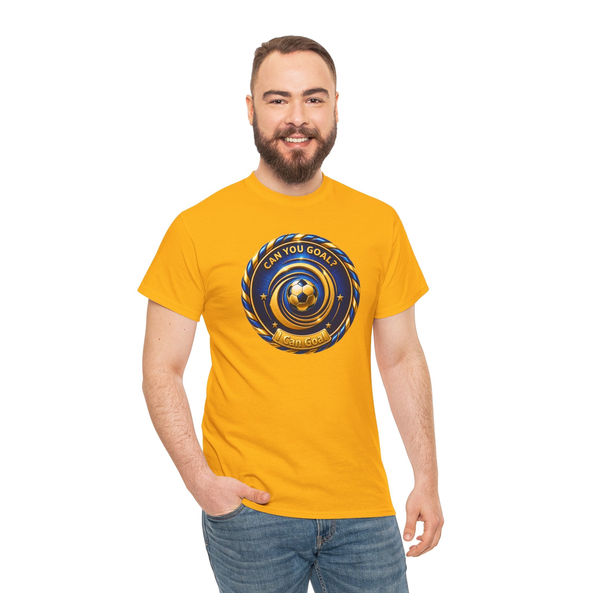 Soccer Badge Tee — "Can You Goal?" Graphic Soccer Shirt