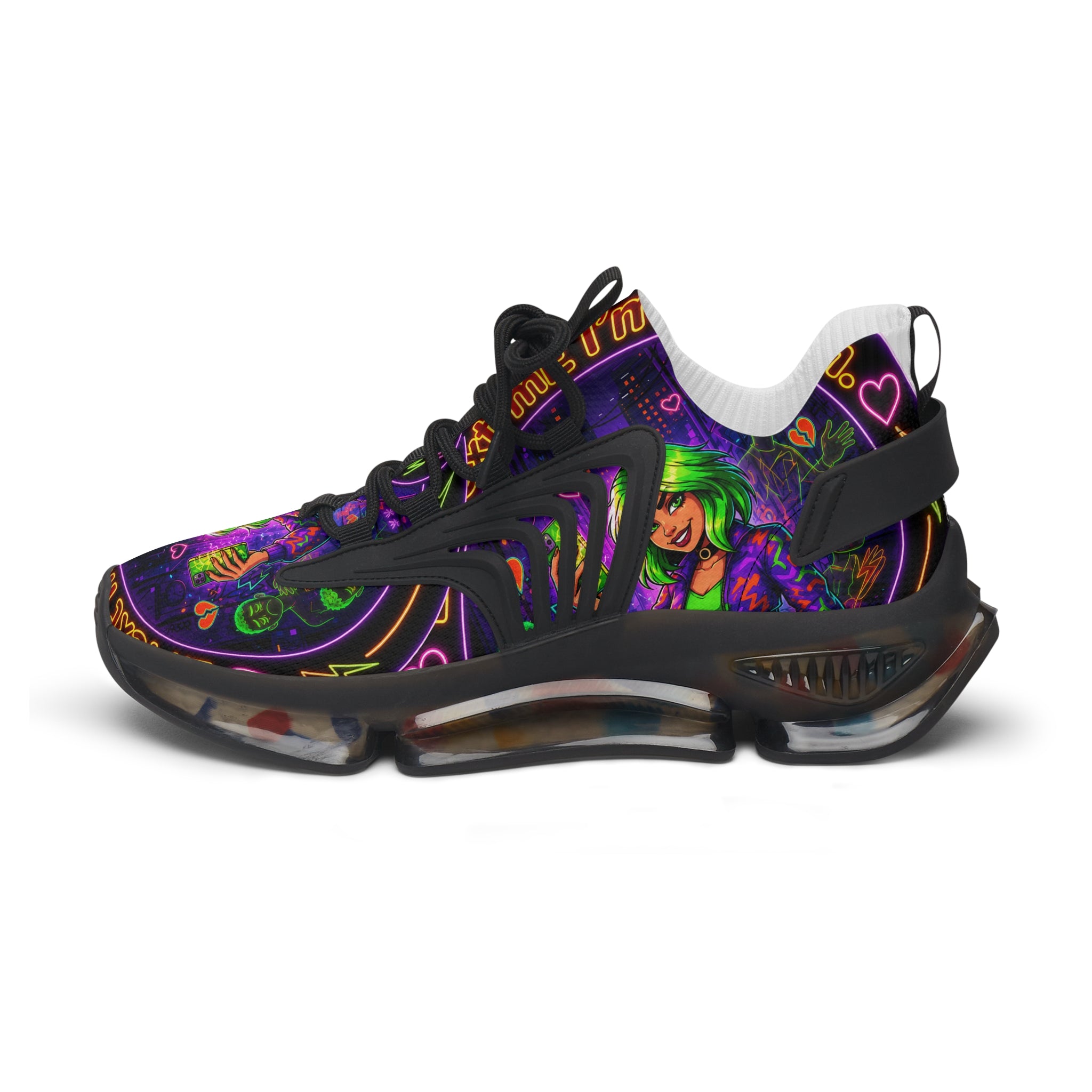 Mesh Sneakers — Neon Green Witch Graphic Athletic Shoes