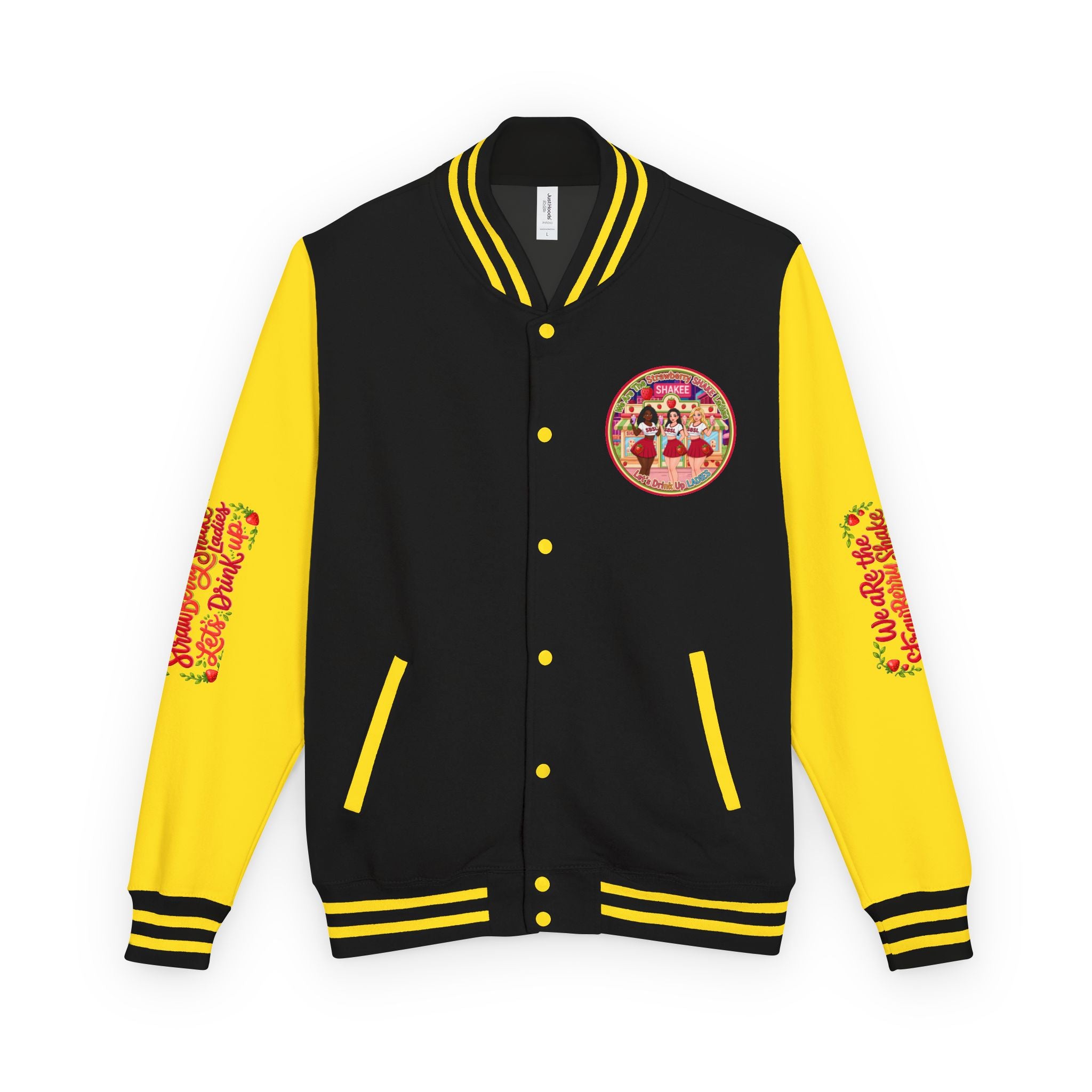 Letterman Jacket — " We Are The Strawberry Shake Ladies " Retro 'Shakee' Strawberry Girls Varsity Jacket