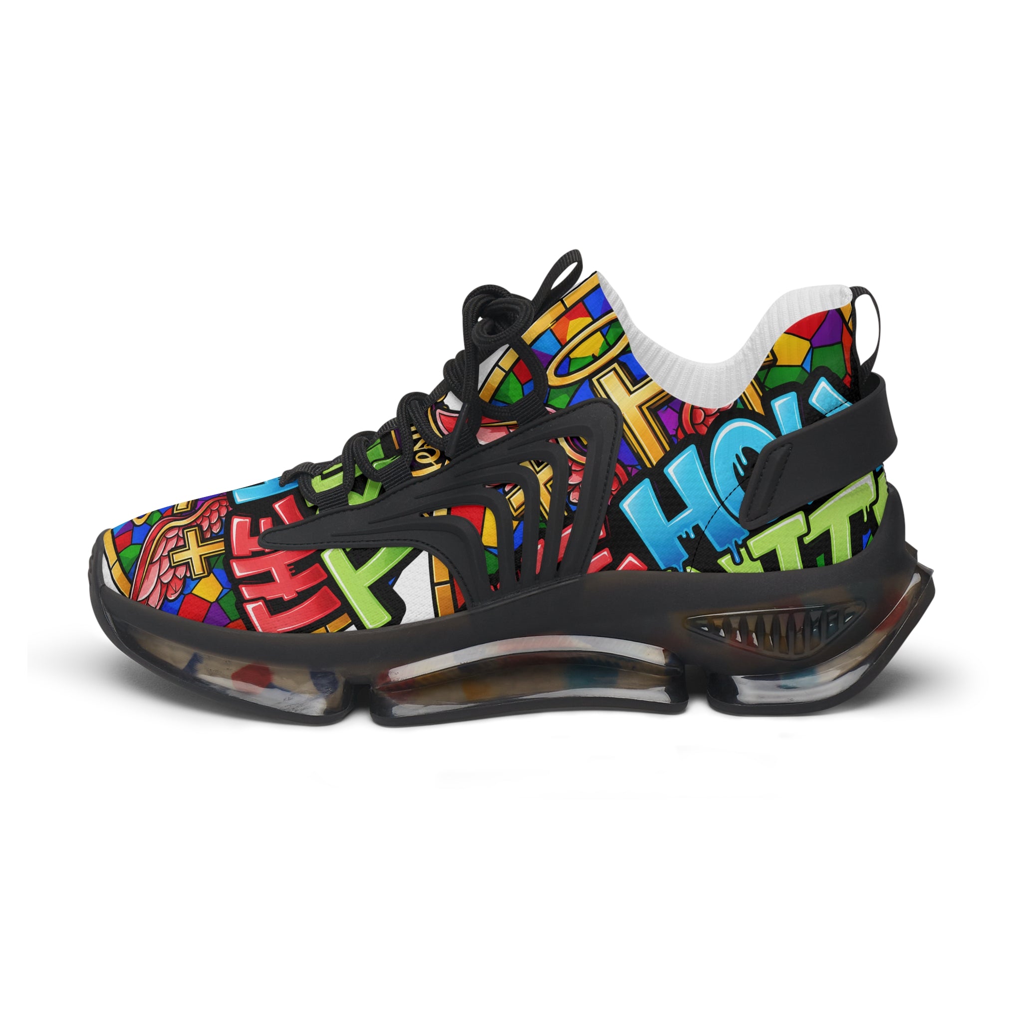 Men's Mesh Sneakers — " Holy Trinity "Colorful Graffiti Cross Design Athletic Shoes