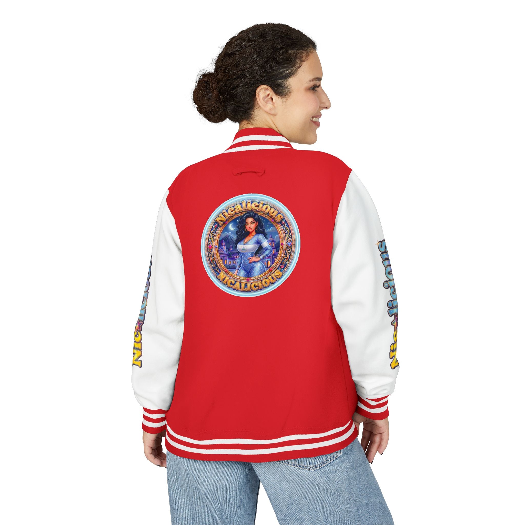 Letterman Jacket — 'Nicalicious' Graphic Varsity Jacket with Retro Badge
