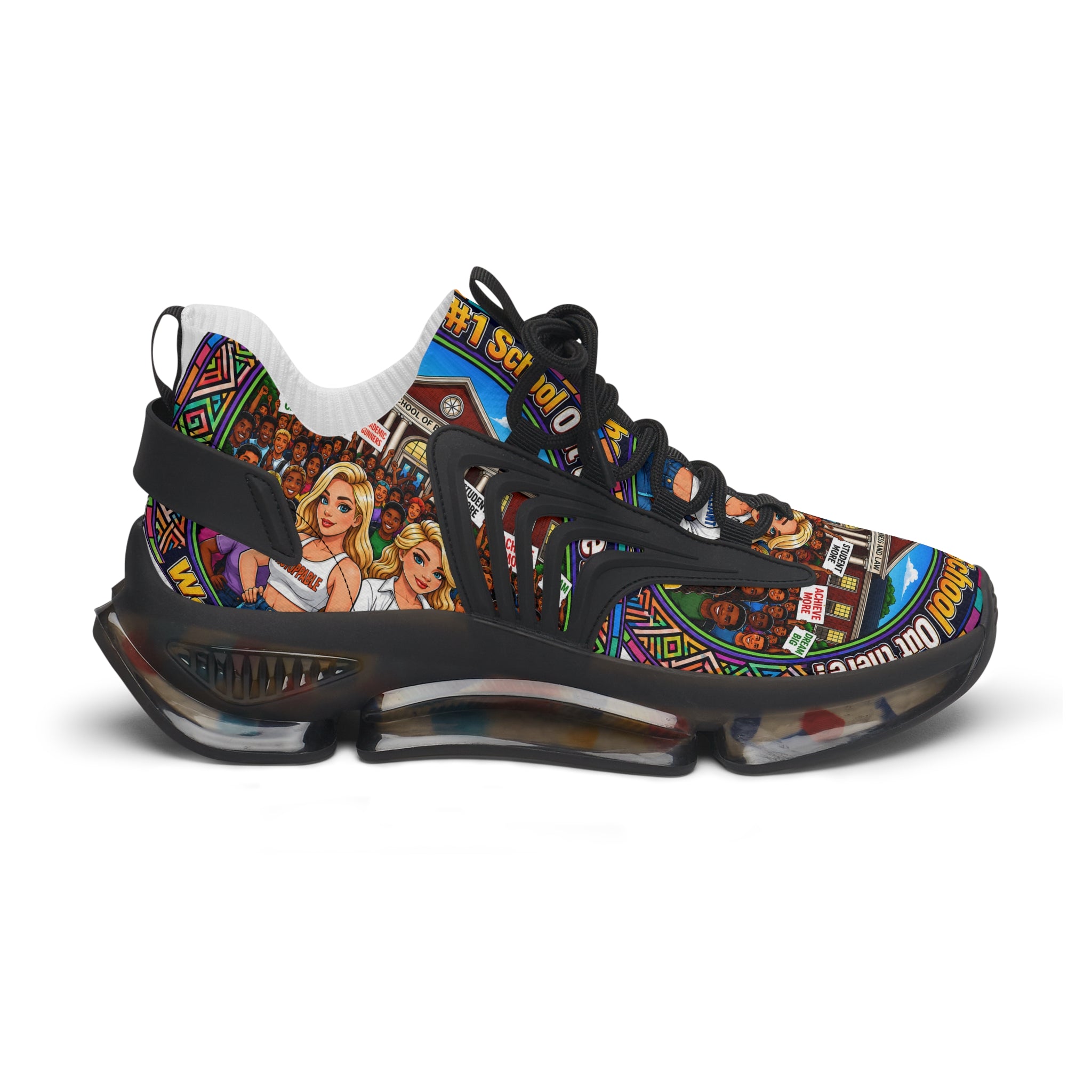 Women's Mesh Sneakers — Colorful Retro School Girl Graphic Athletic Shoes