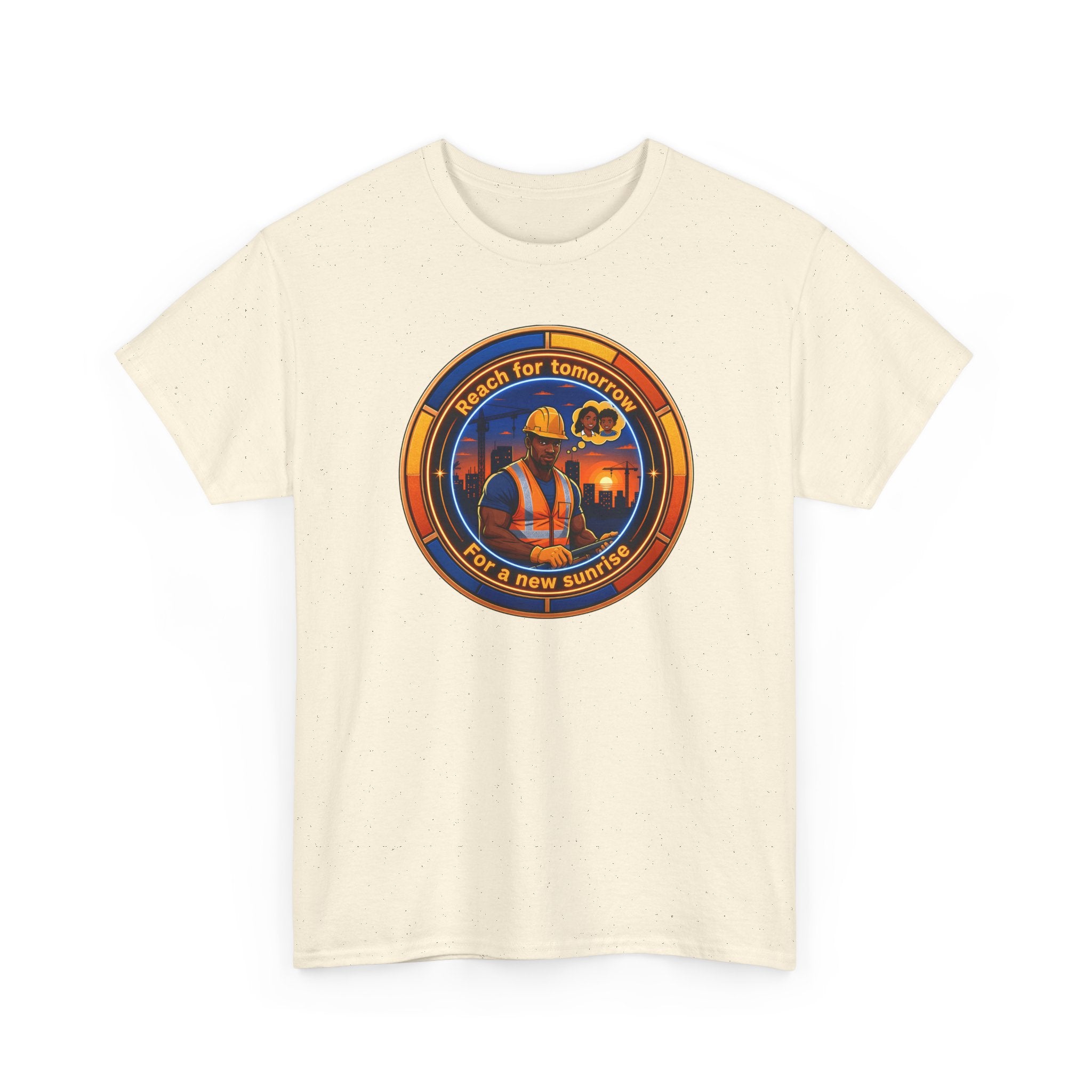 Construction Worker Sunset Tee — “Reach for Tomorrow ” Safety Crew T-Shirt