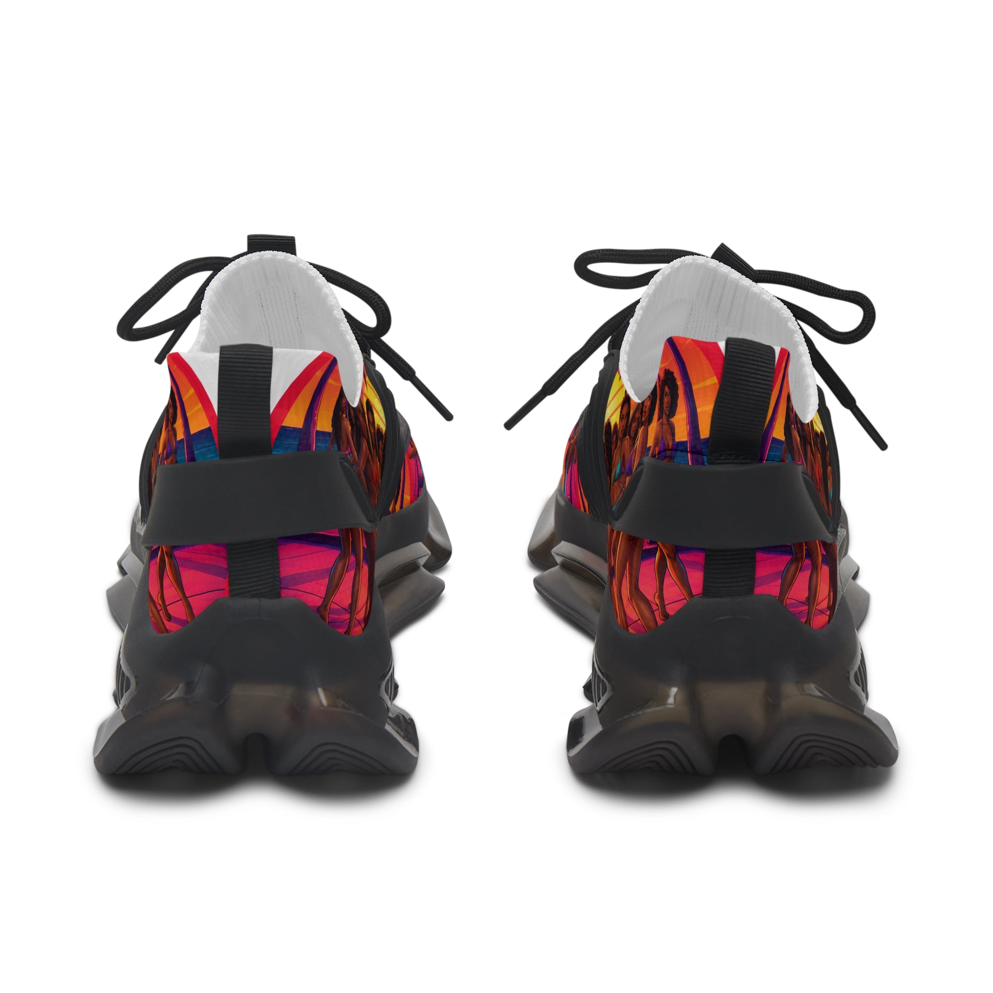 Women's Mesh Sneakers — Vibrant Sunset Beach Print Athletic Shoes