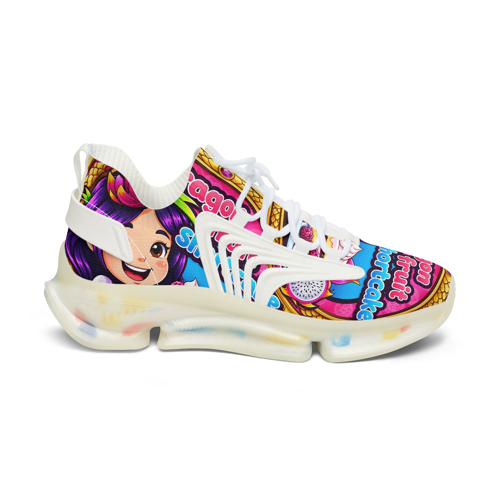 "Dragon Fruit Shortcake" Graphic Women's Mesh Sneakers — Colorful Cartoon Athletic Shoes