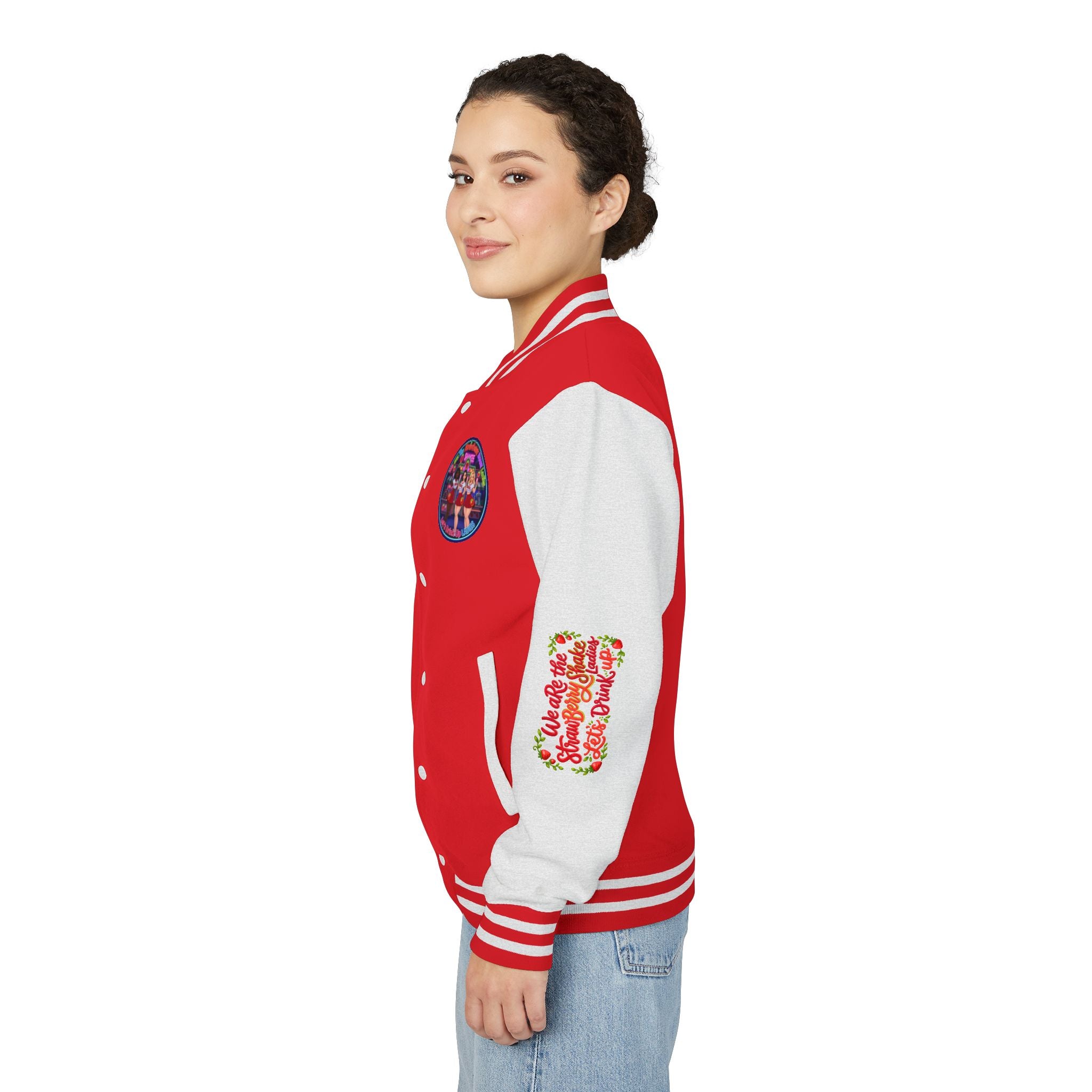 Letterman Jacket —" We Are The Strawberry Shake Ladies " Retro Shakee Cheer Graphic