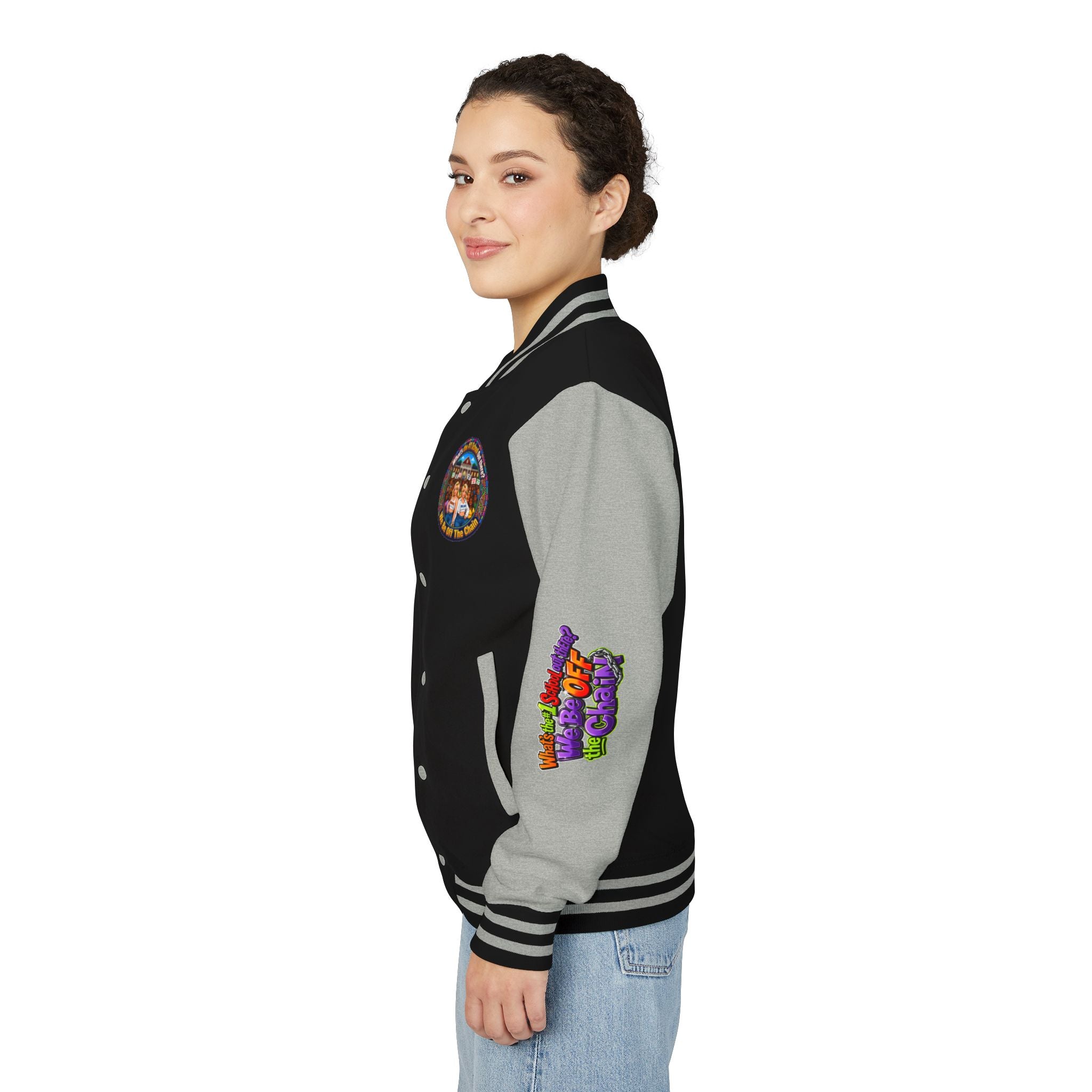 Letterman Jacket — Colorful School Spirit "We Be Off The Chain" Varsity Jacket