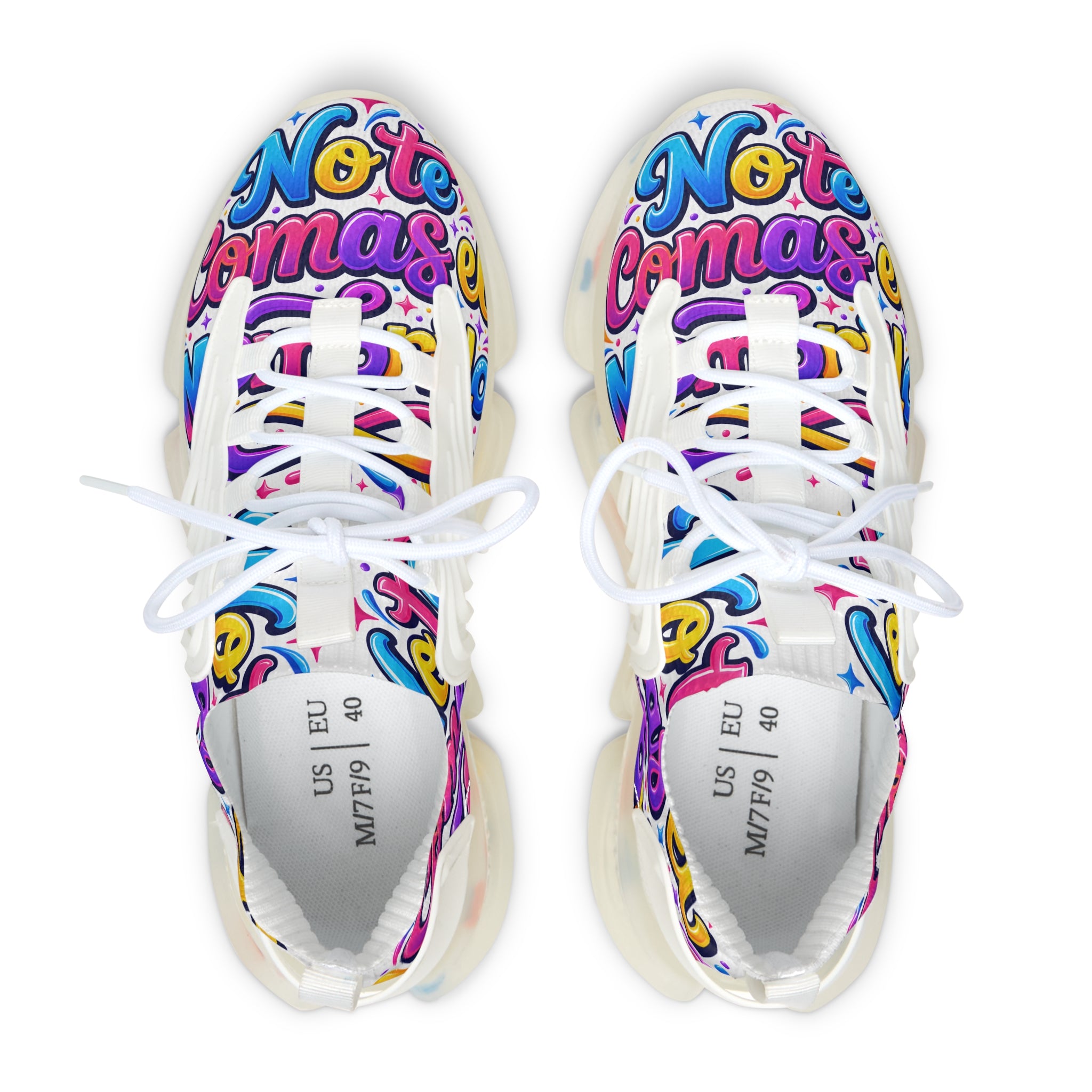 Colorful Graffiti 'No Te Comas El Membrillo" Women's Mesh Sneakers — Funky Streetwear Trainer
