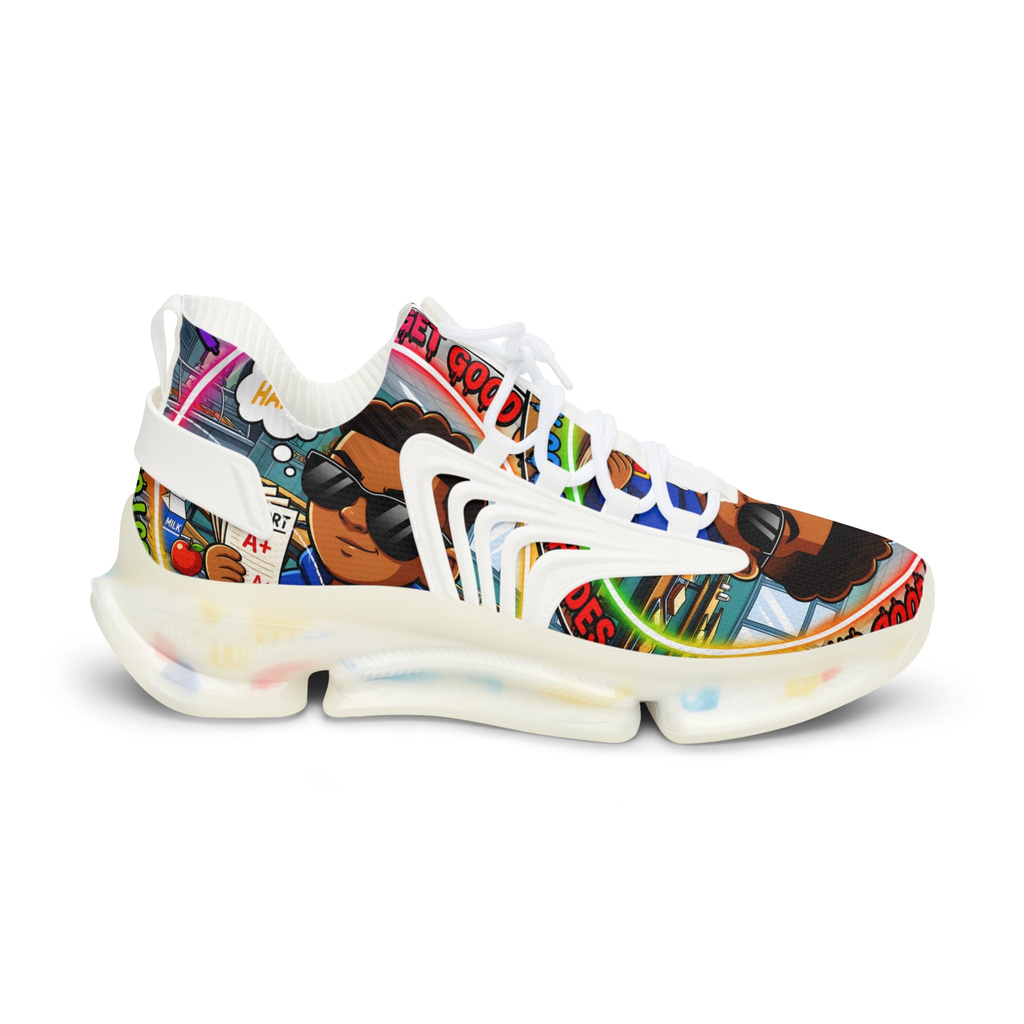 Men's Mesh Sneakers — "I Have To Get Good Grades" Colorful Urban Cartoon Print Athletic Shoes