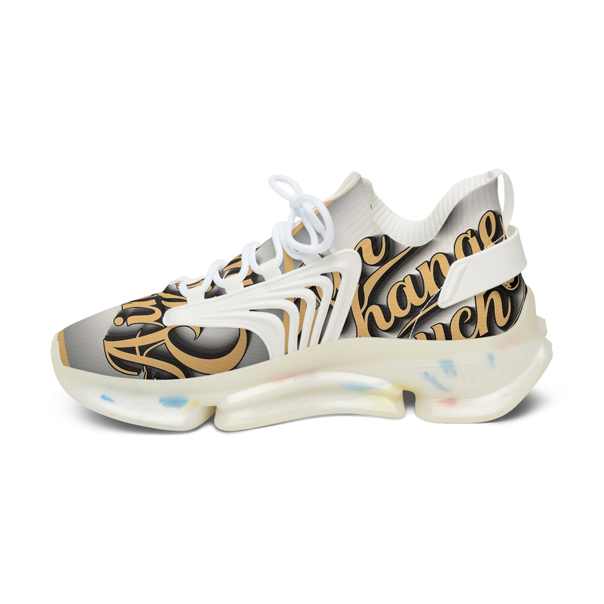 Women’s Mesh Sneakers — "Ain't  Change Much "Cream Script Logo Athletic Shoes