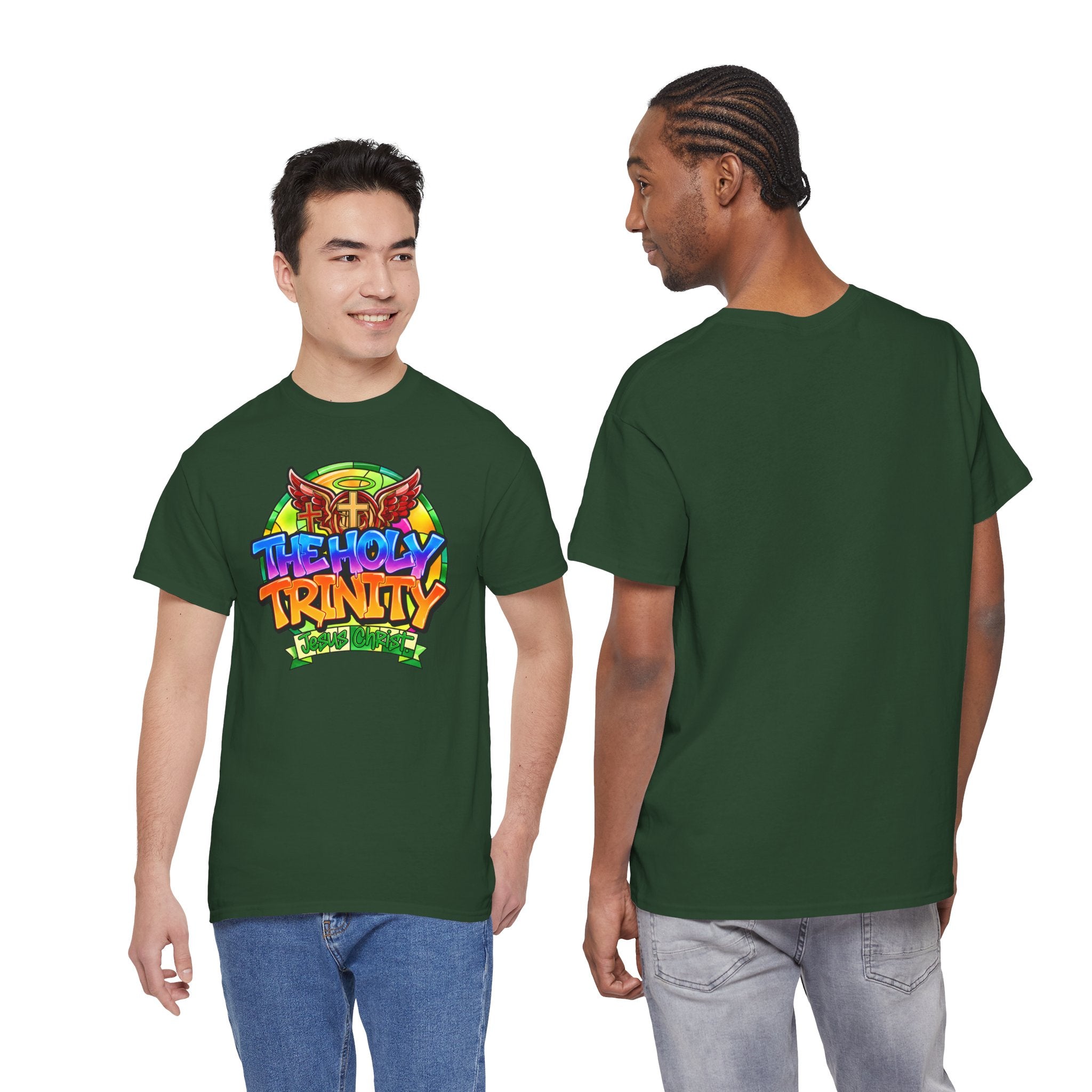 Holy Trinity Graphic Tee — Colorful Faith-Inspired Streetwear T-Shirt