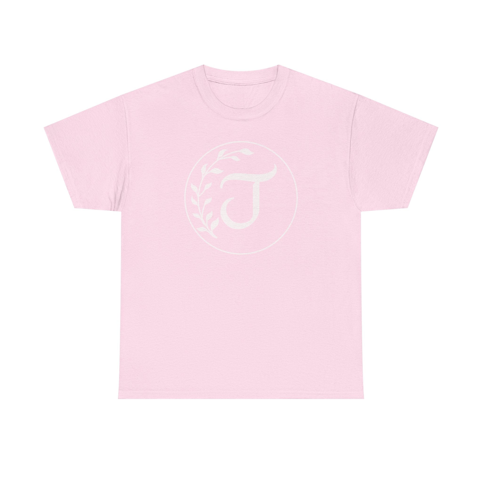 White Tee with Subtle "Floral J " Jesus Christ "— Minimalist Japanese Character T-Shirt