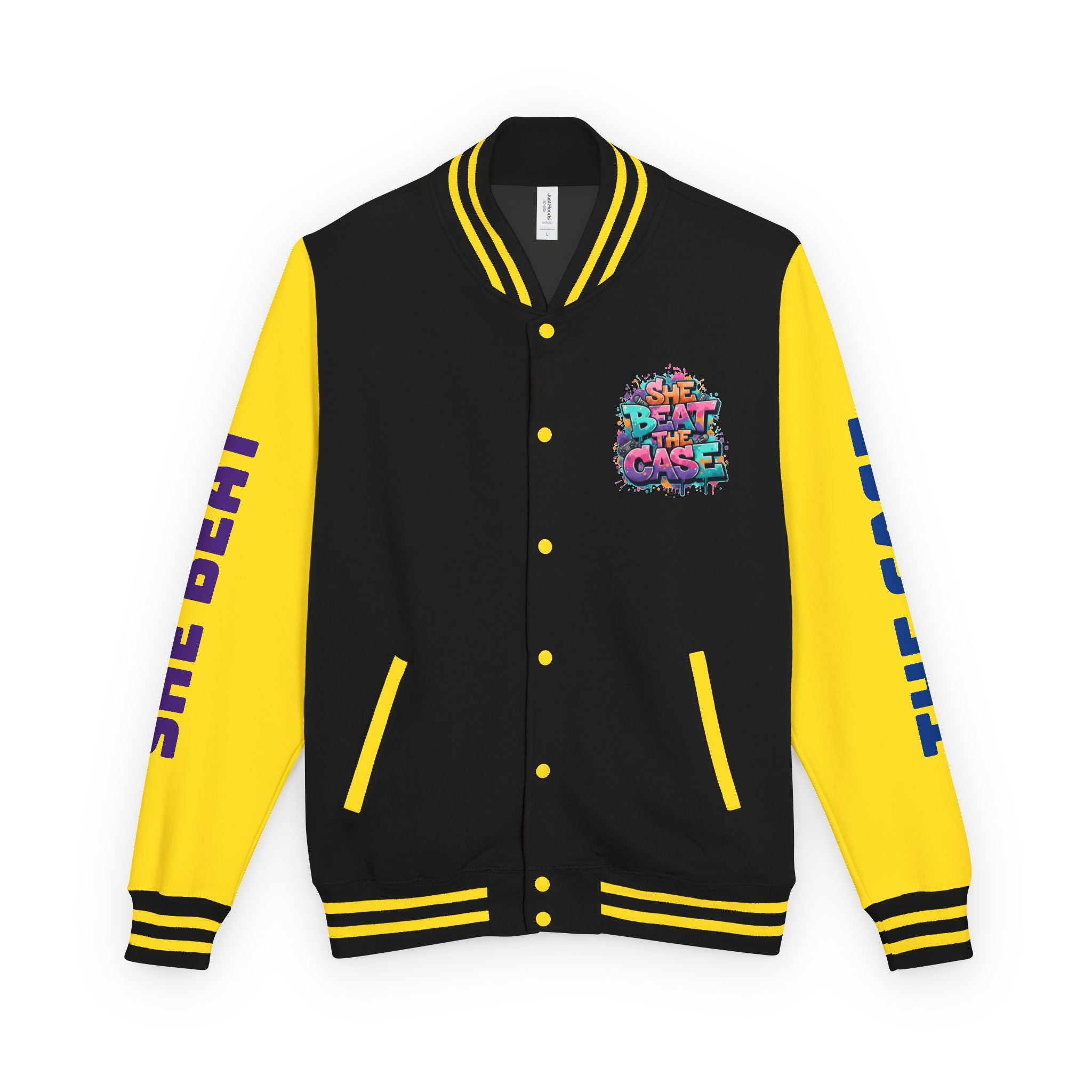 Letterman Jacket — “She Beat the Case” Colorful Graffiti Backprint
