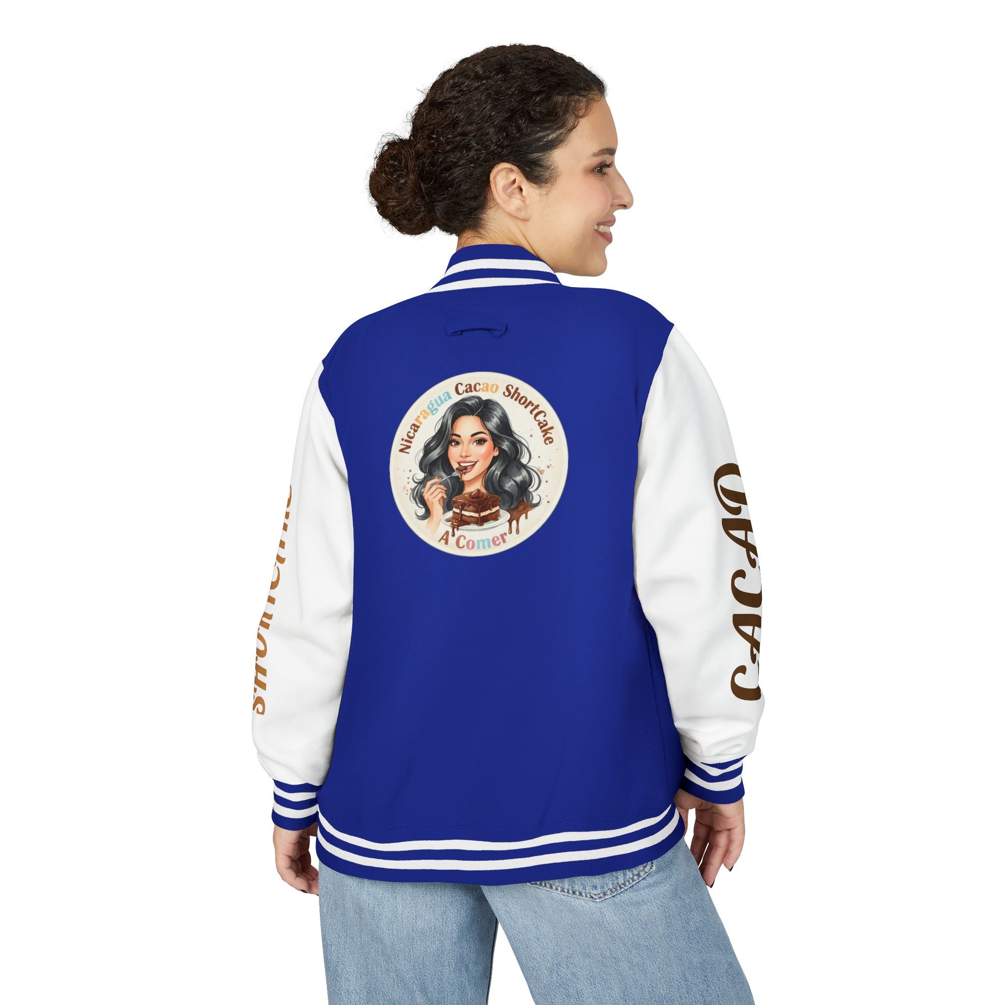 Vintage Pin-Up Letterman Jacket — " Nicaragua Cacao Shortcake " Retro Logo Varsity Jacket