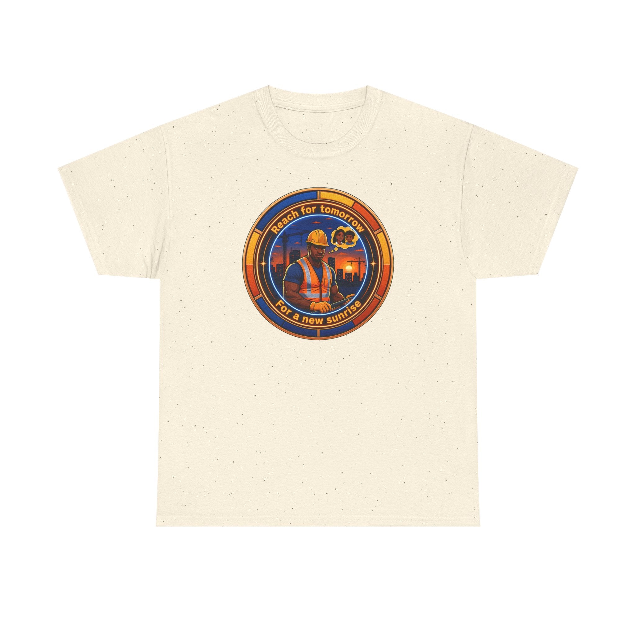Construction Worker Sunset Tee — “Reach for Tomorrow ” Safety Crew T-Shirt