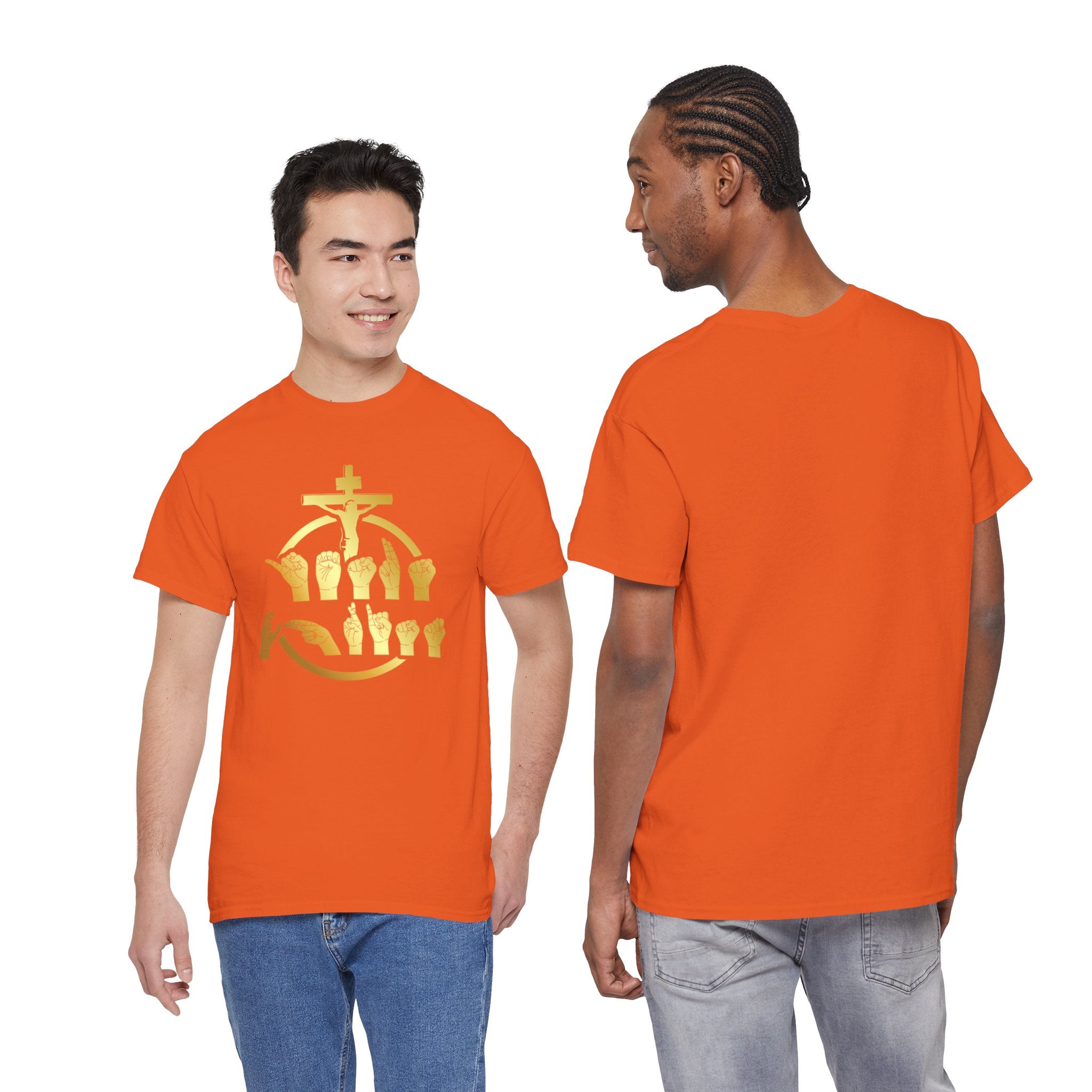 Christian Cross & Praying Hands T-Shirt — Gold Faith Design