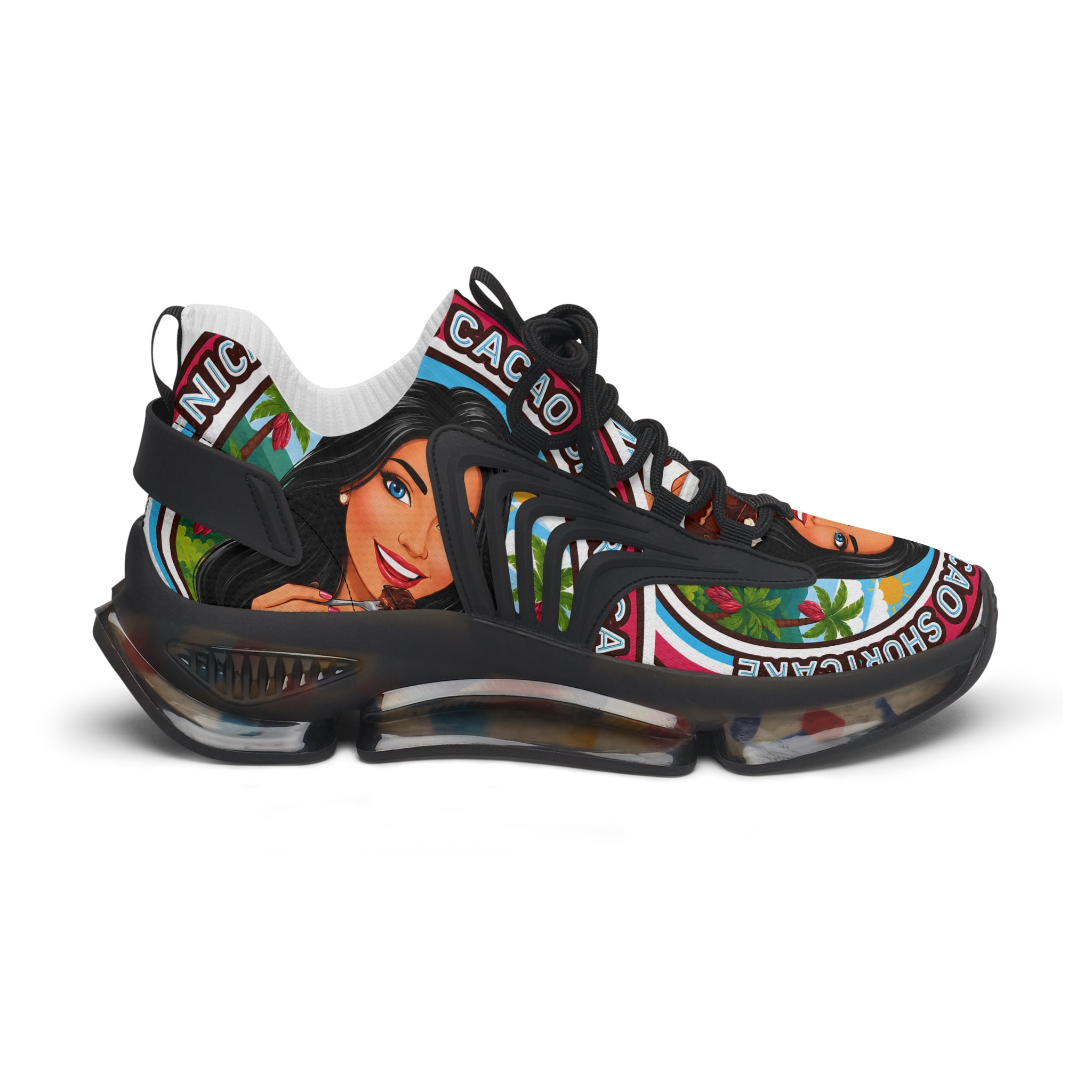 Women’s Mesh Sneakers — Retro "Nicaragua Cacao Shortcake" Graphic Athletic Shoes