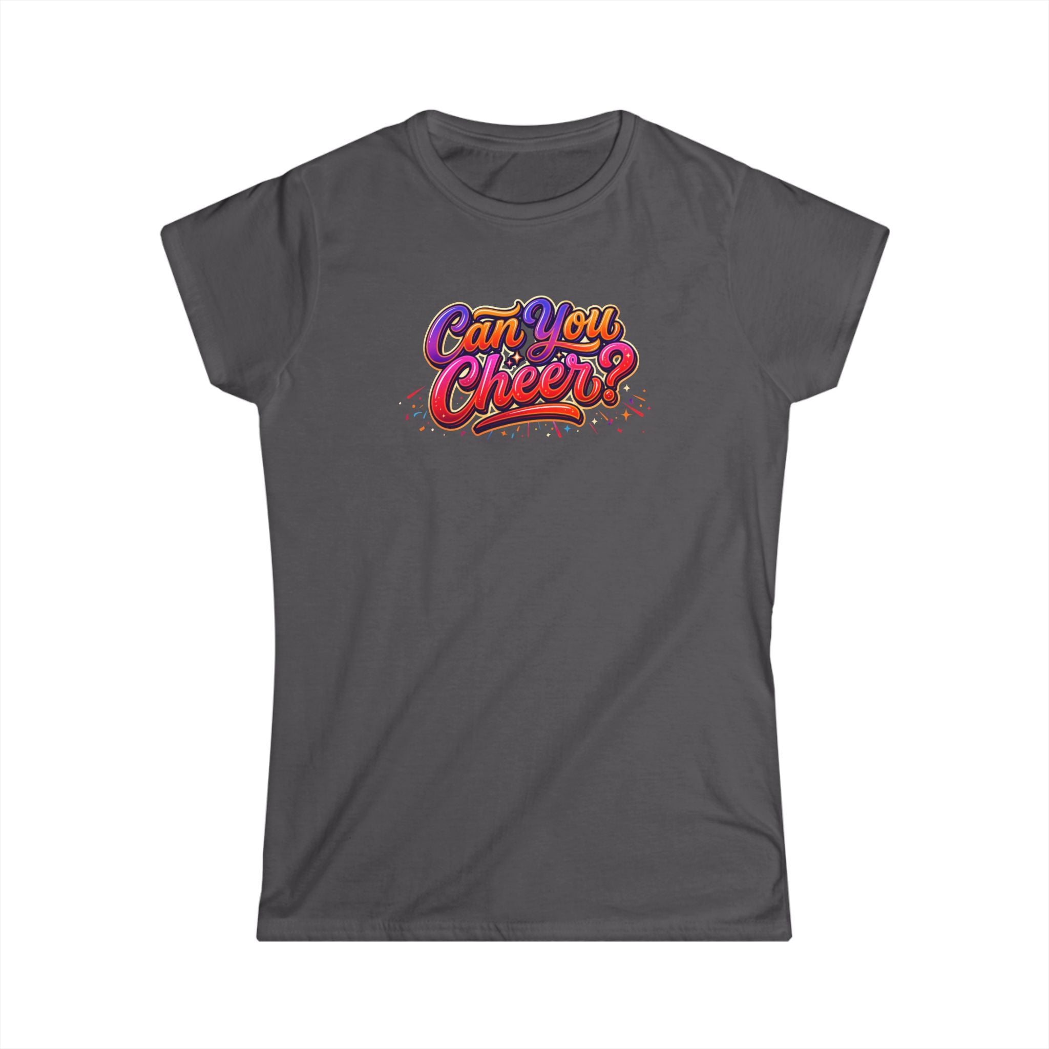Women's Tee — "Can You Cheer" Colorful Retro Script Graphic