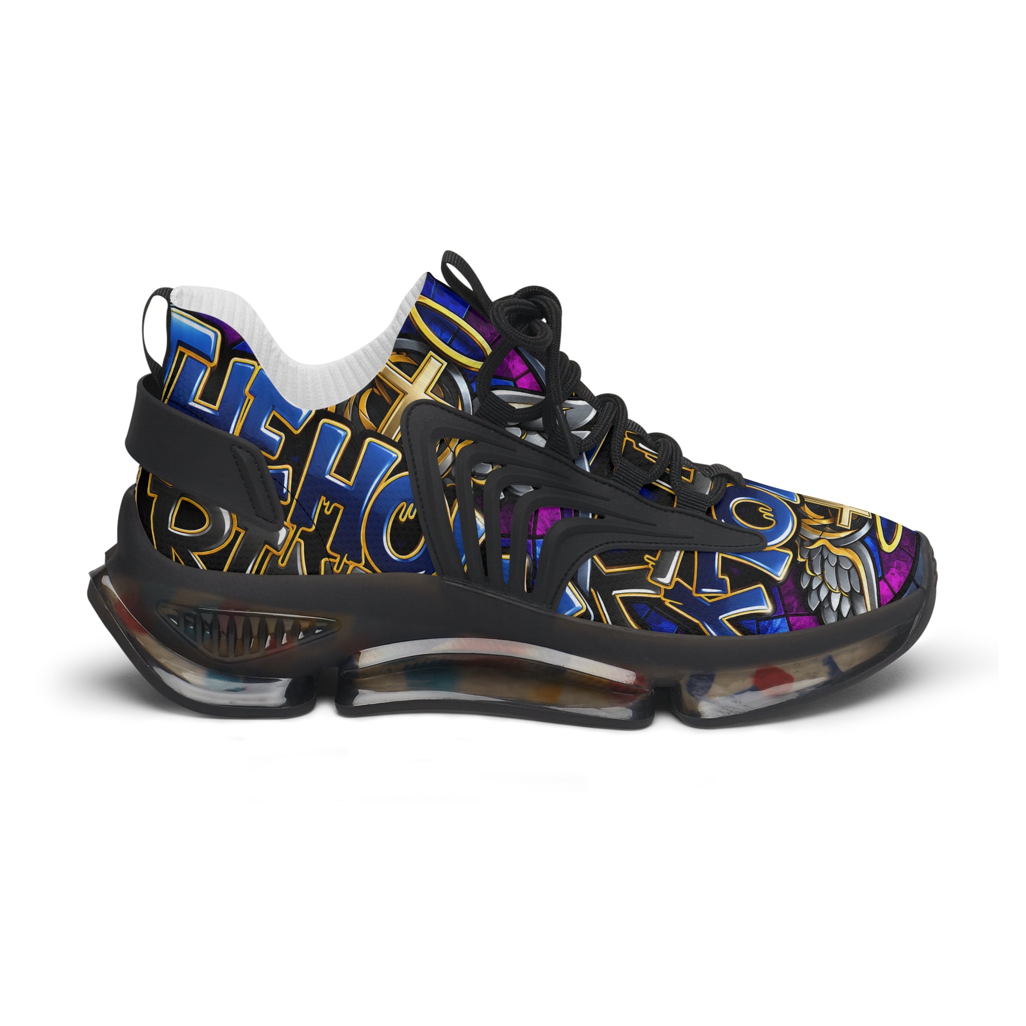 Mesh Sneakers — Bold Graffiti Halo Design for Women