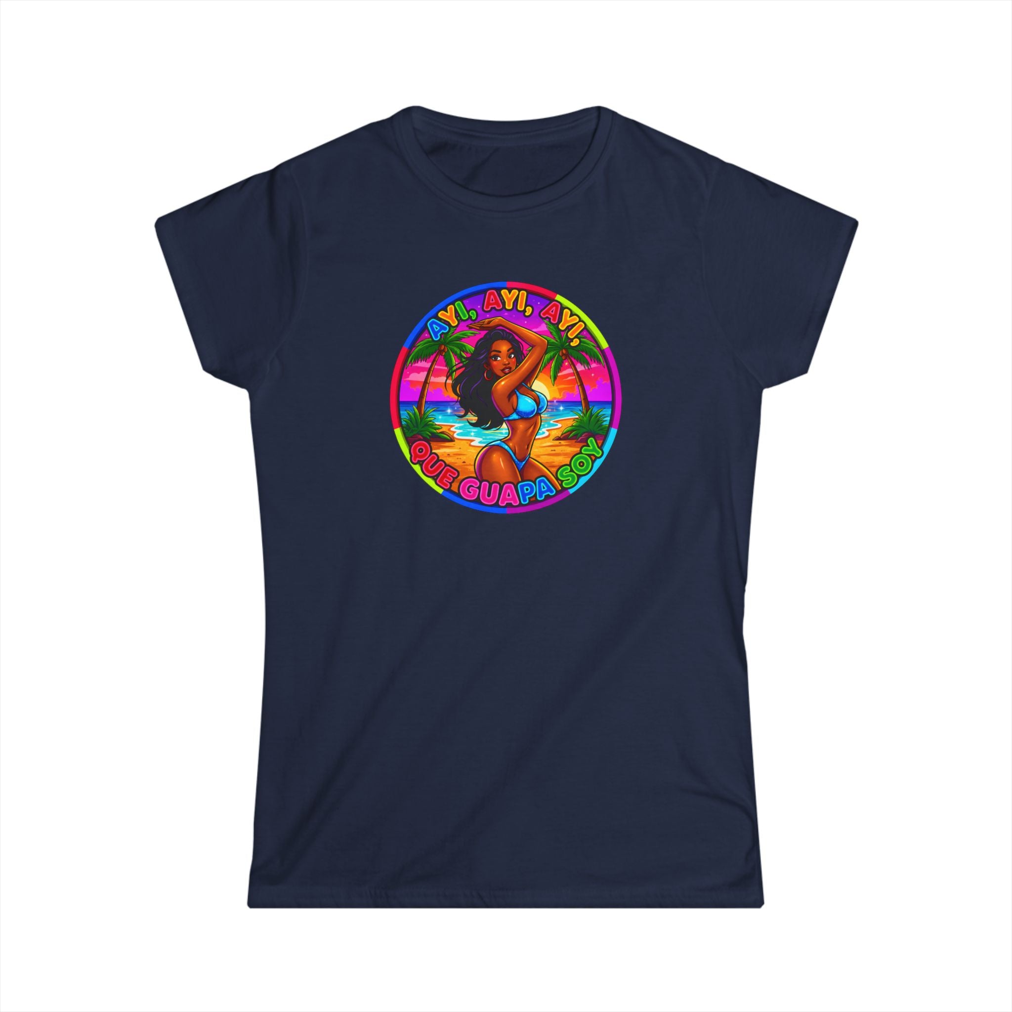Vintage Tropical Surf T-Shirt — "Ayi, Ayi Ayi Que Guapa Soy"  Retro Beach Graphic