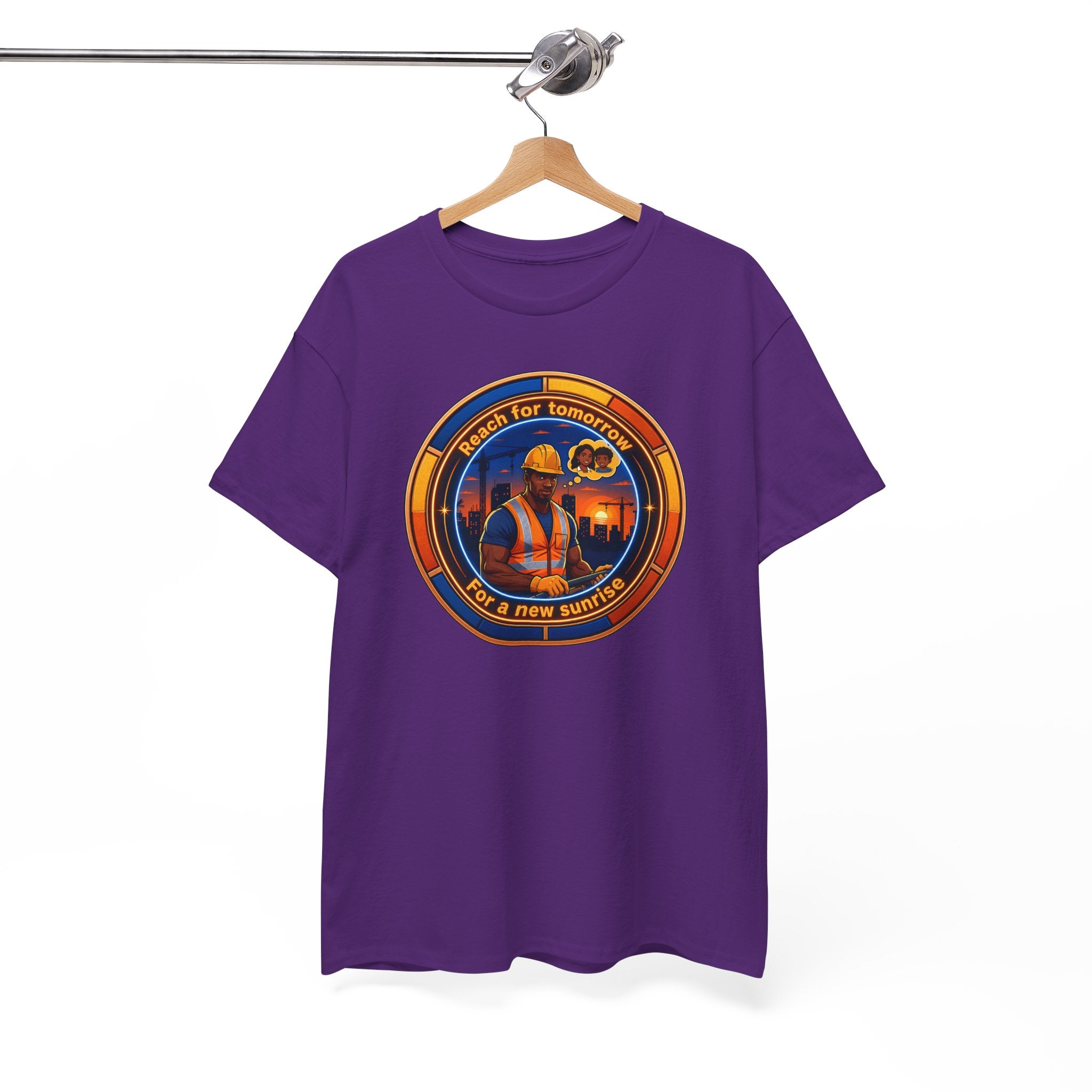 Construction Worker Sunset Tee — “Reach for Tomorrow ” Safety Crew T-Shirt