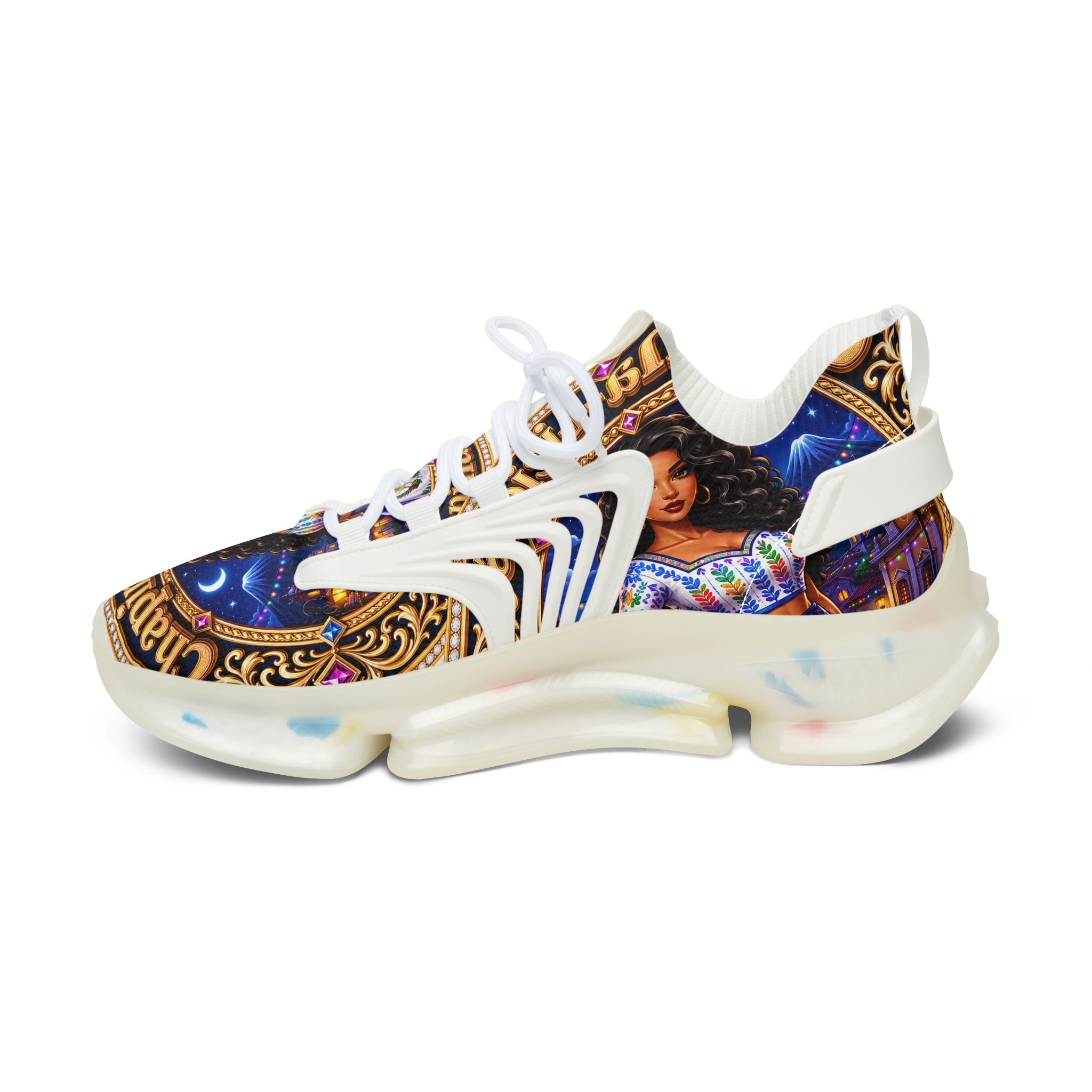 Women's Mesh Sneakers — Colorful Folklore Print Athletic Shoes