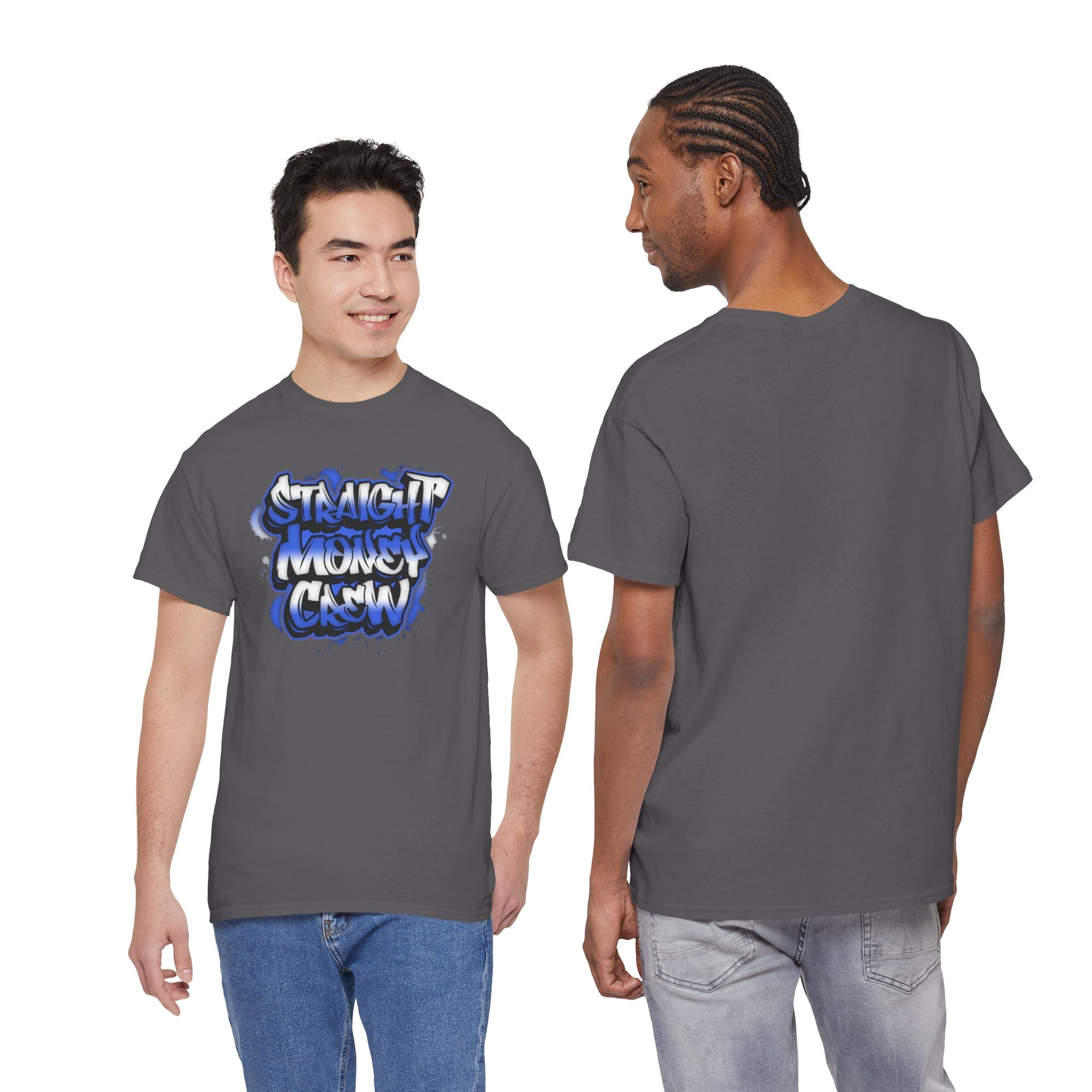 T-Shirt — "Stackin' Money Crew" Blue Graffiti Graphic Tee