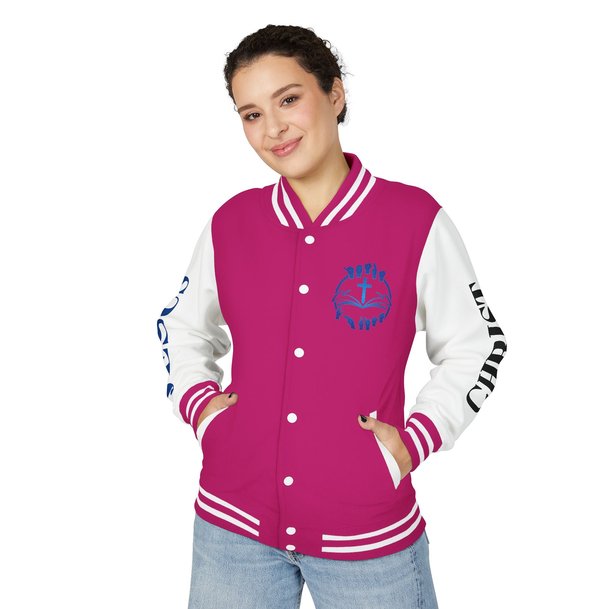 Christian Cross Letterman Jacket — Faith Crewneck Varsity Jacket