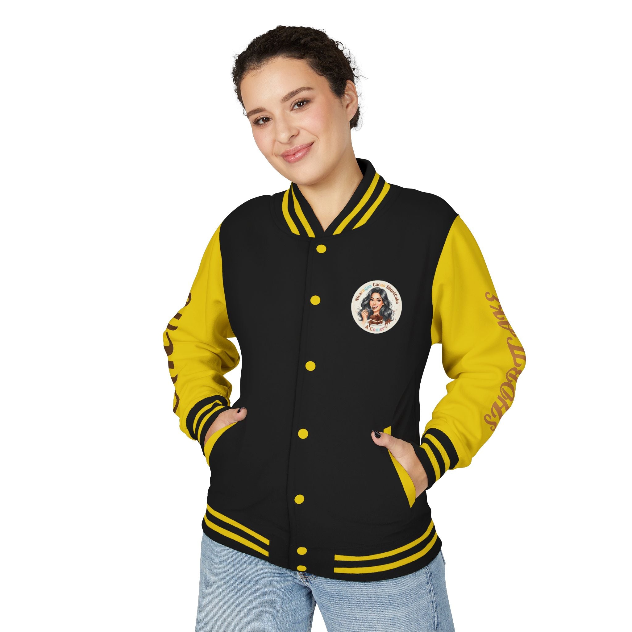 Vintage Pin-Up Letterman Jacket —Cacao Chocolate Shortcake Retro Logo Varsity Jacket