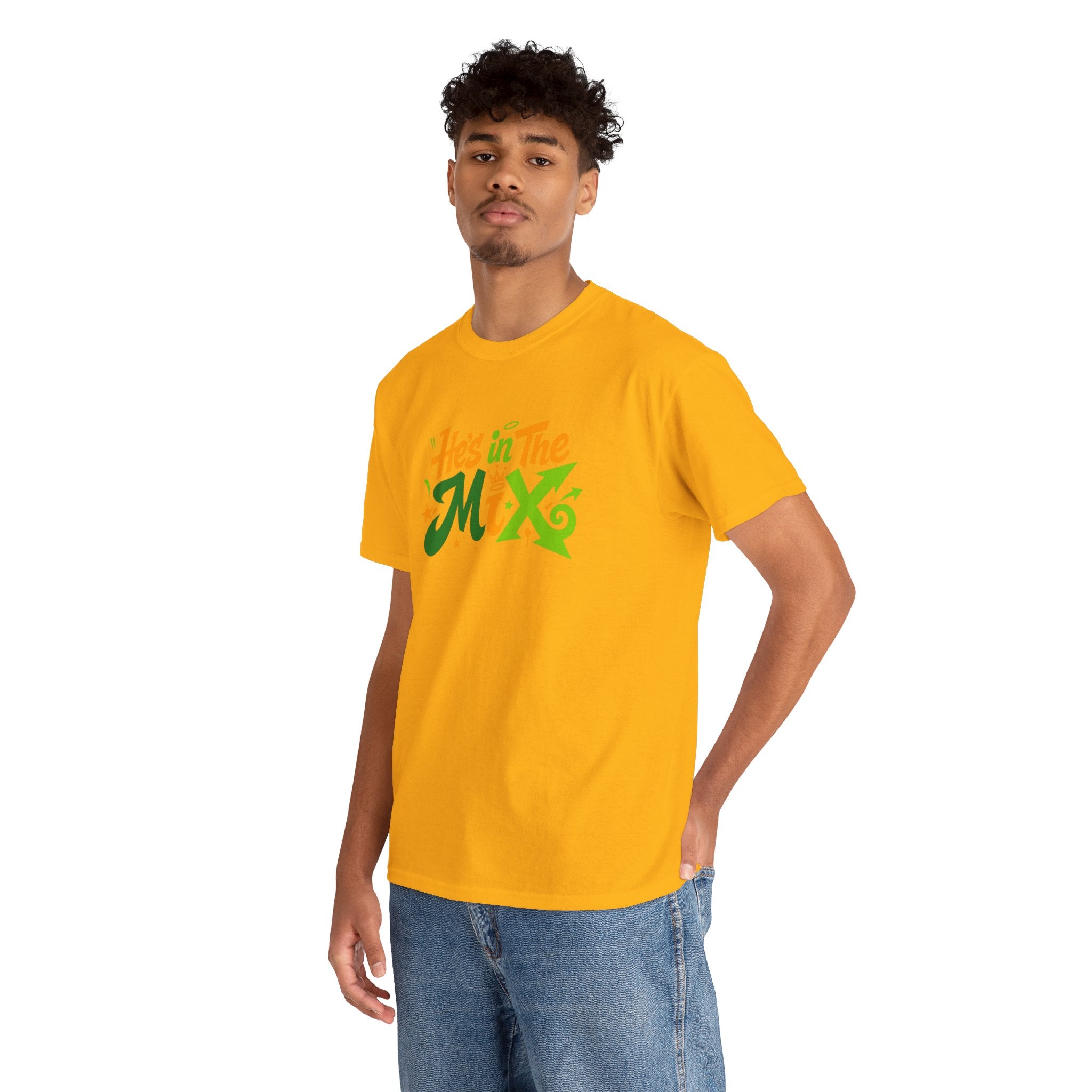 "He's in the Mix" T-Shirt — Retro Green & Orange DJ/Music Tee