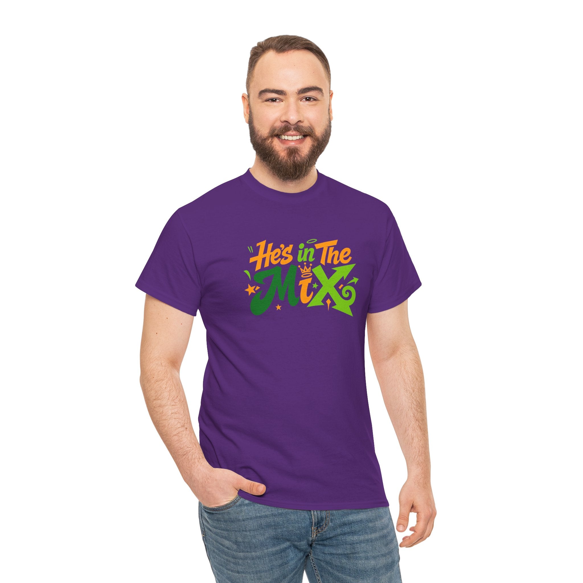 "He's in the Mix" T-Shirt — Retro Green & Orange DJ/Music Tee