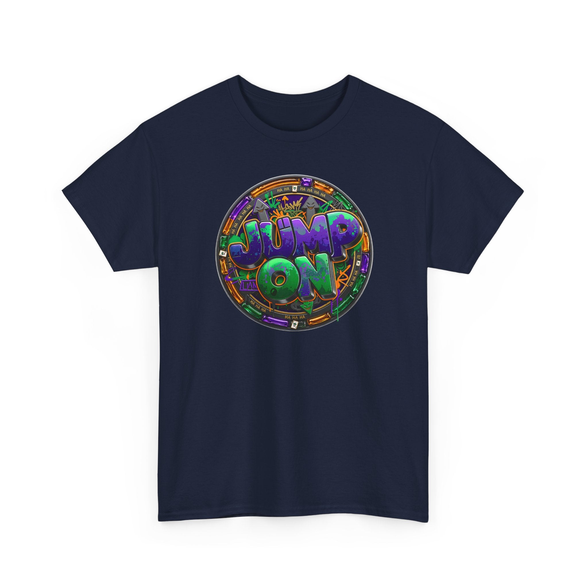 " Jump On" Circle Graphic Tee — Retro Neon Streetwear T-Shirt