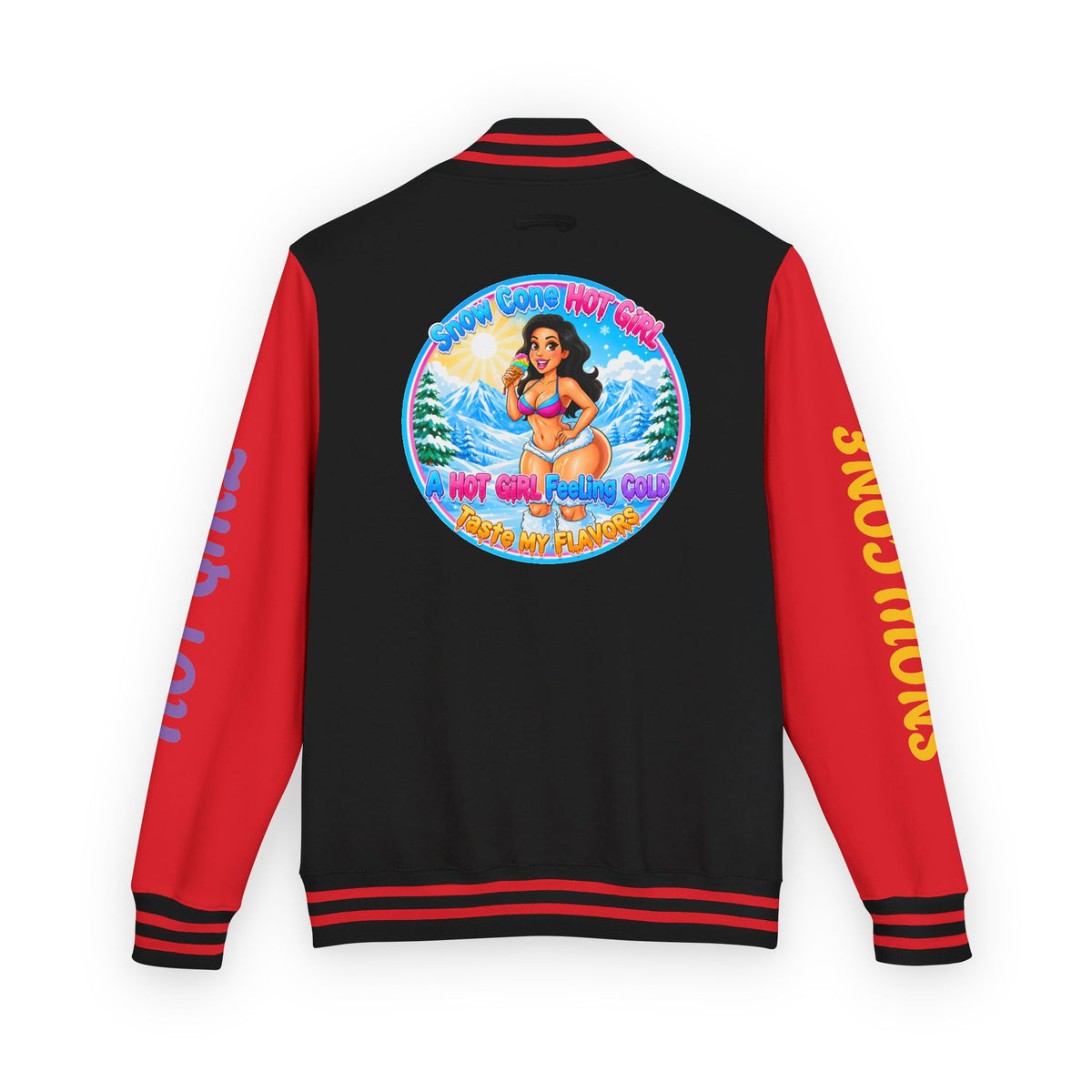 Letterman Jacket — 'SnowCone, Hot Girl' Retro Beach Graphic